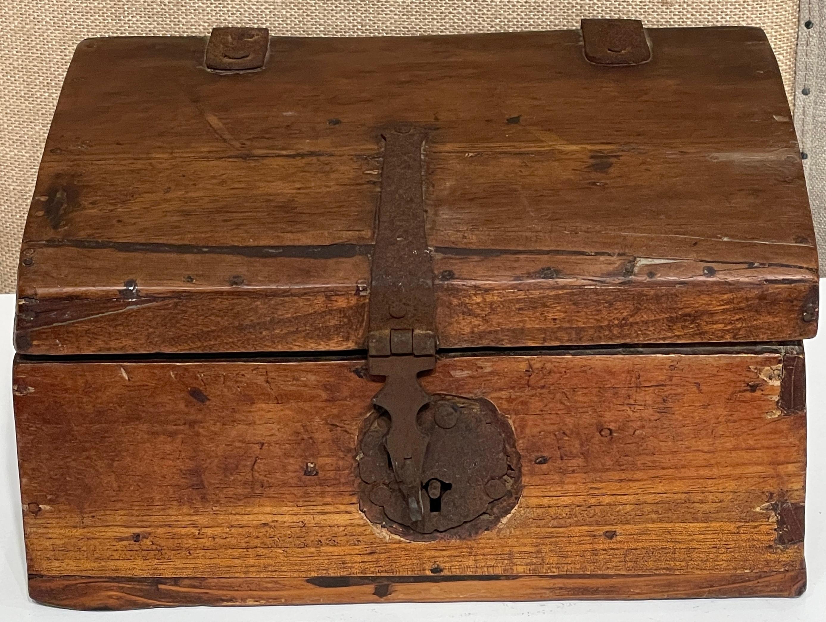 18th Century and Earlier 18th Century Dutch Walnut & Iron Polychromed Domed Table Box For Sale