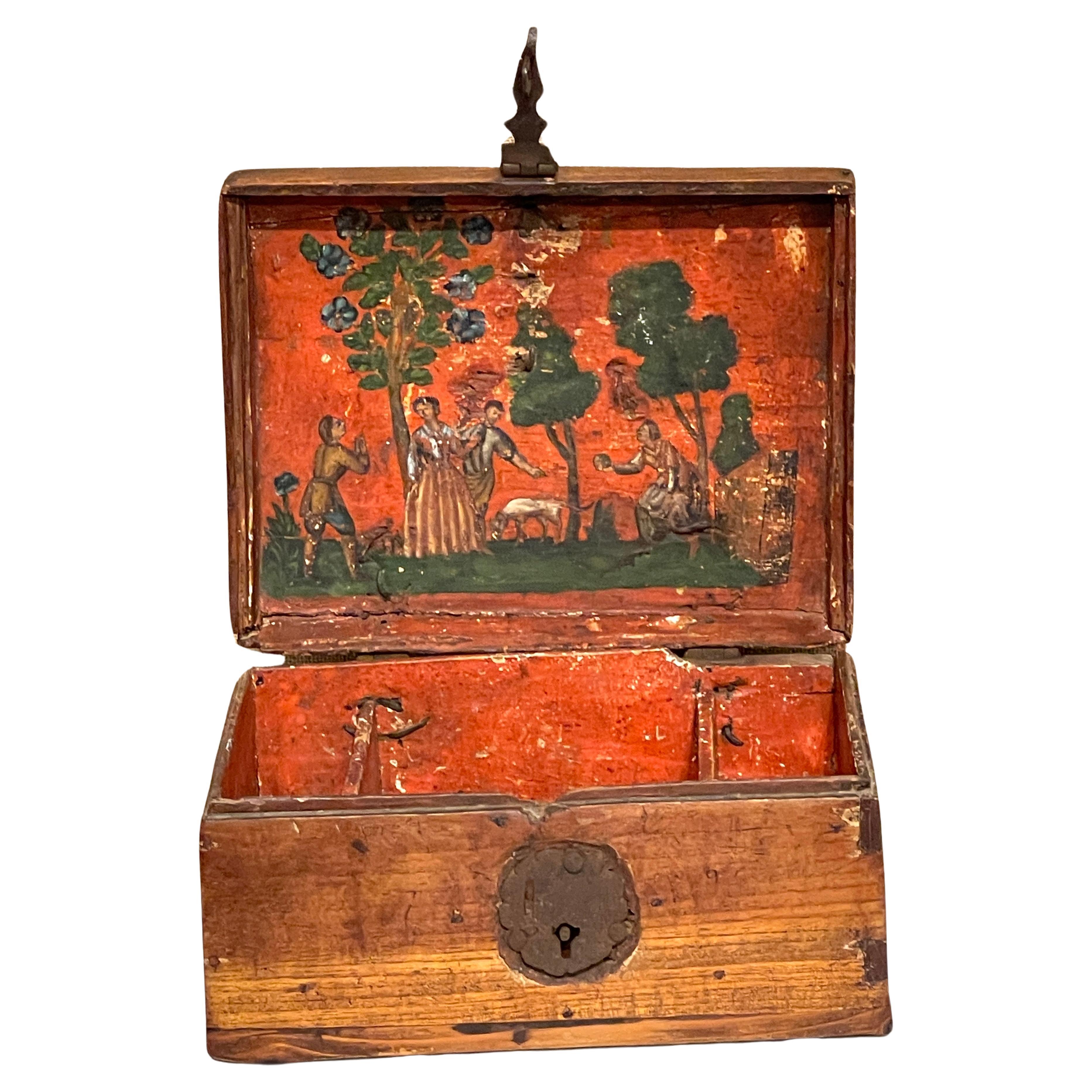 18th Century Dutch Walnut & Iron Polychromed Domed Table Box 