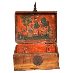 Antique 18th Century Dutch Walnut & Iron Polychromed Domed Table Box 