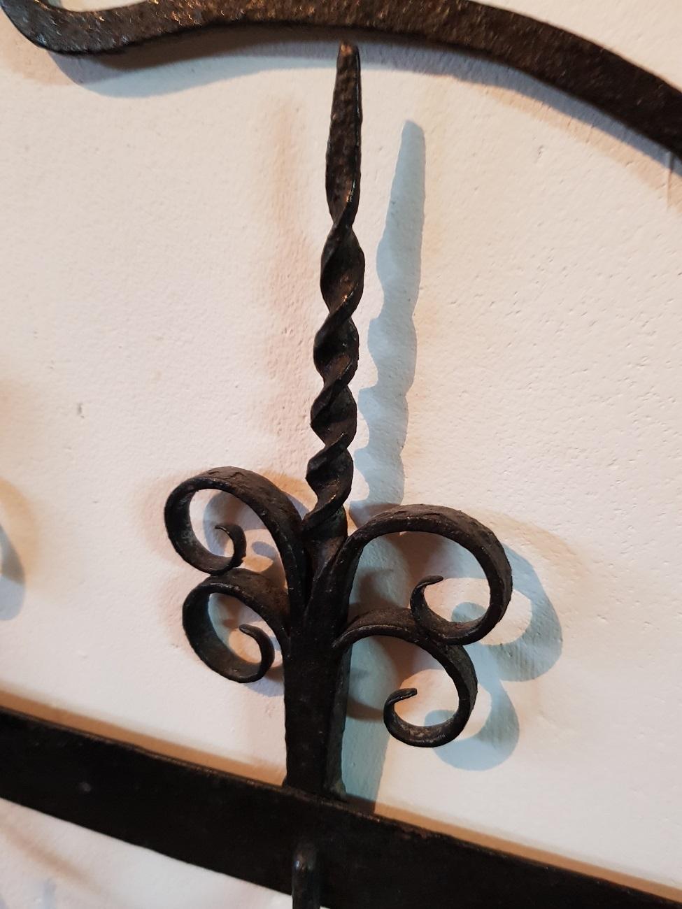 Hand-Crafted 18th Century Dutch Wrought Iron Wall Rack for Fireplace Tools