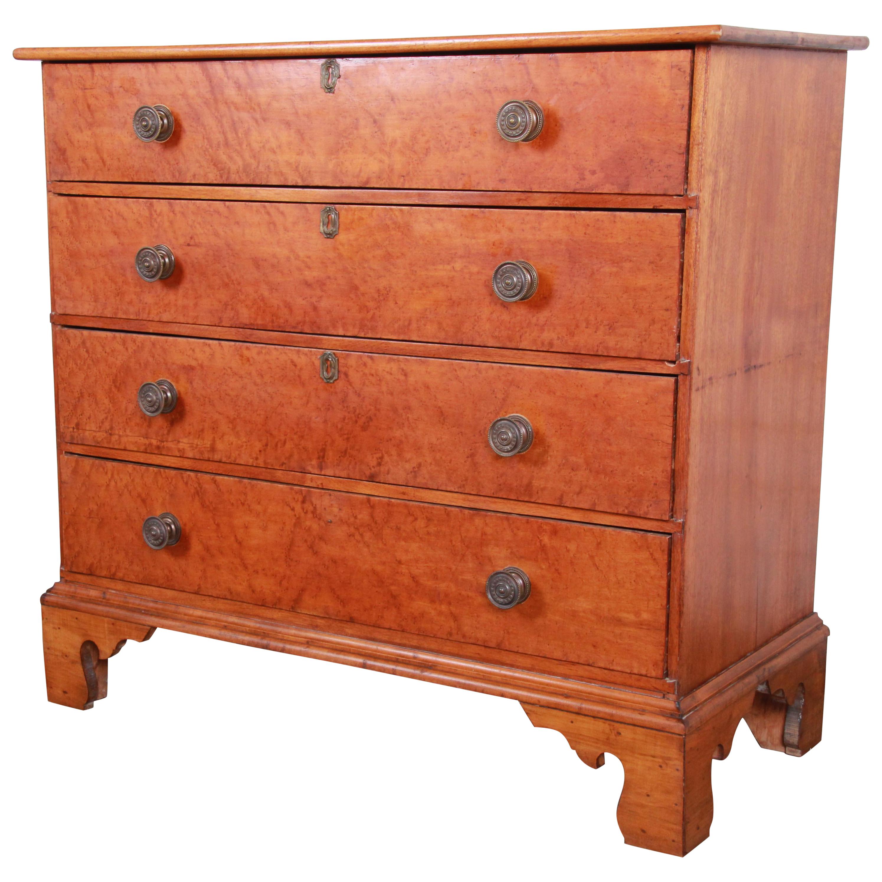 18th Century Early American Bird's-Eye Maple Chippendale Chest of Drawers