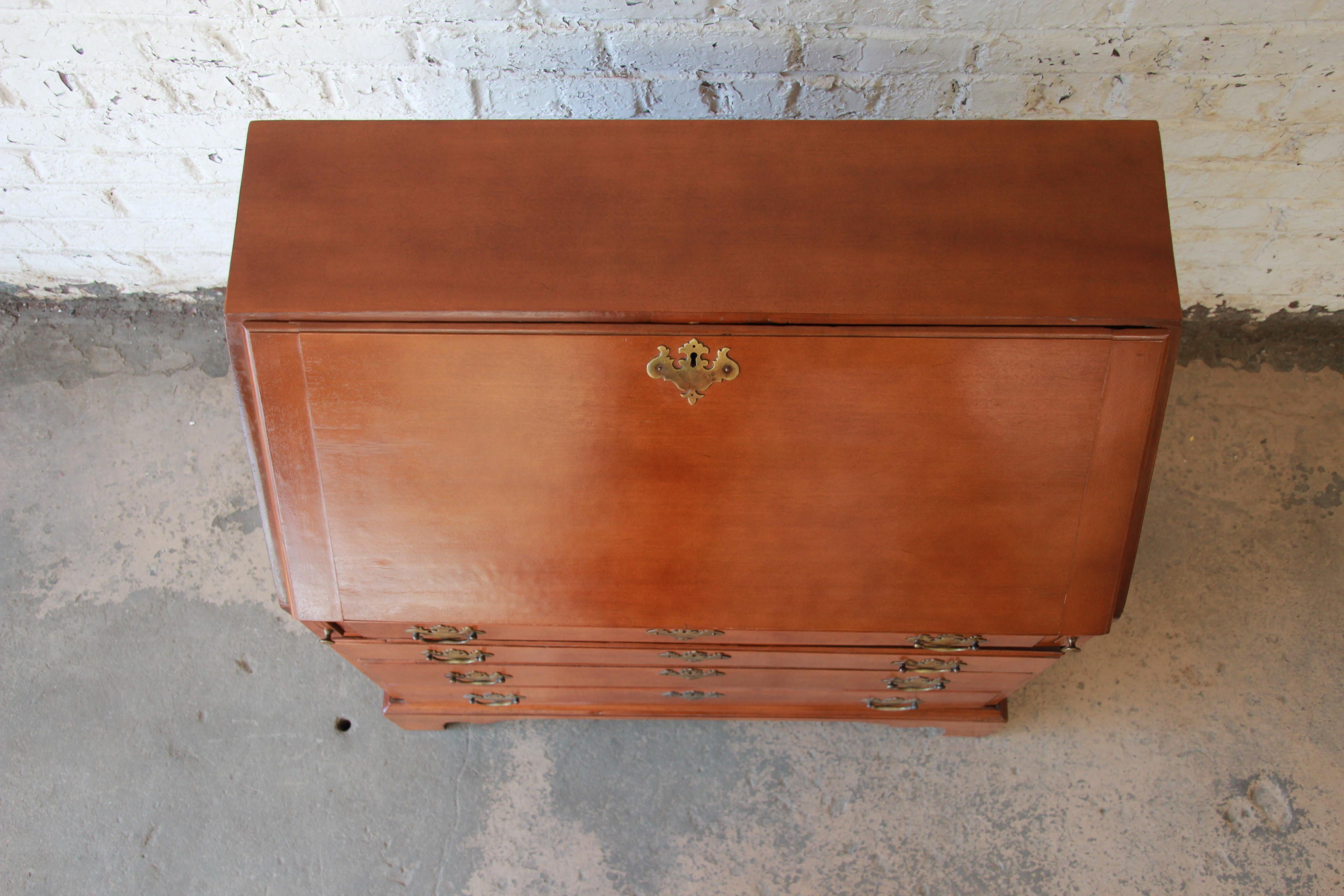 American Colonial 18th Century Early American Chippendale Cherrywood Drop-Front Secretary Desk