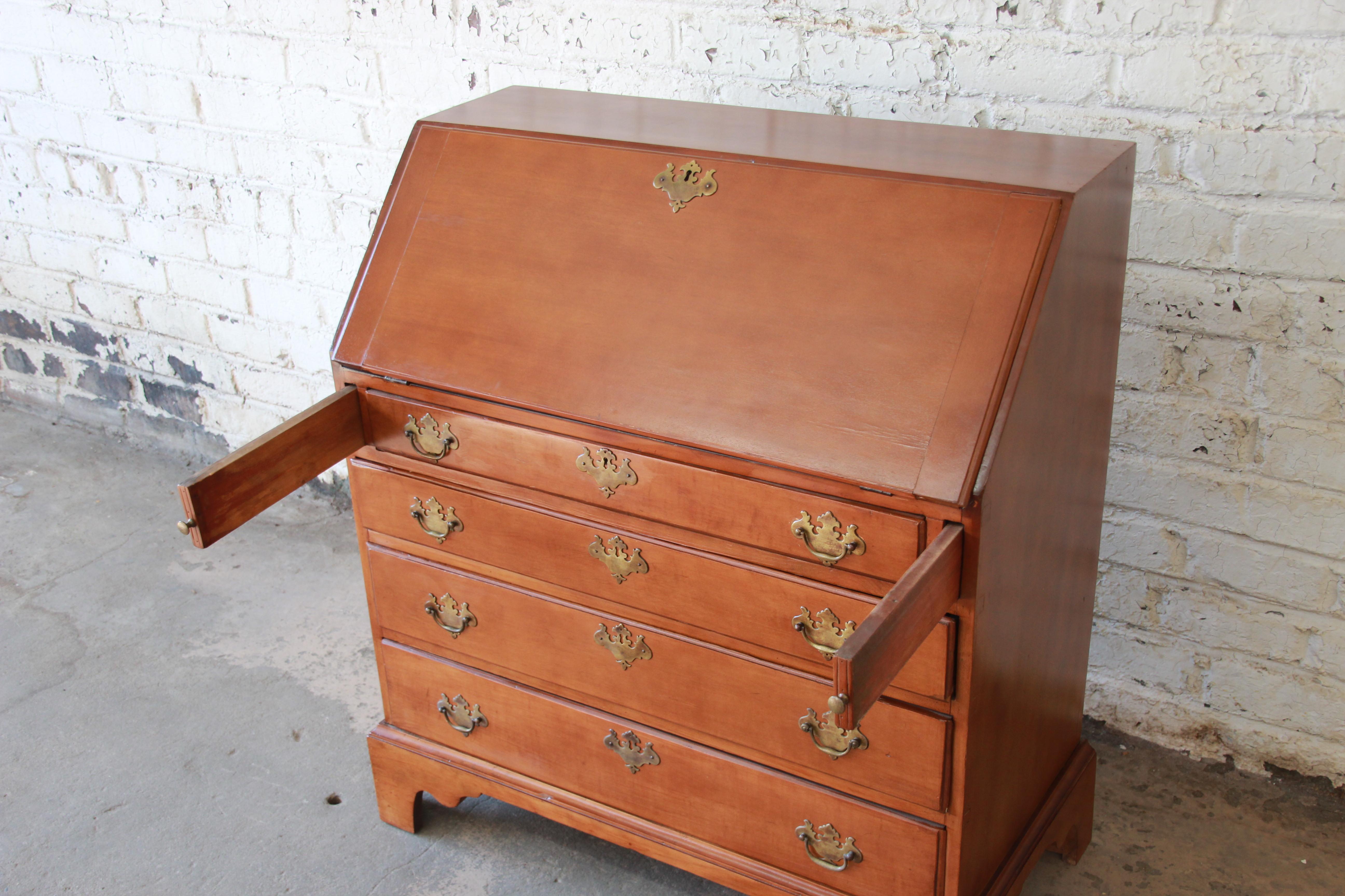 18th Century Early American Chippendale Cherrywood Drop-Front Secretary Desk In Good Condition In South Bend, IN