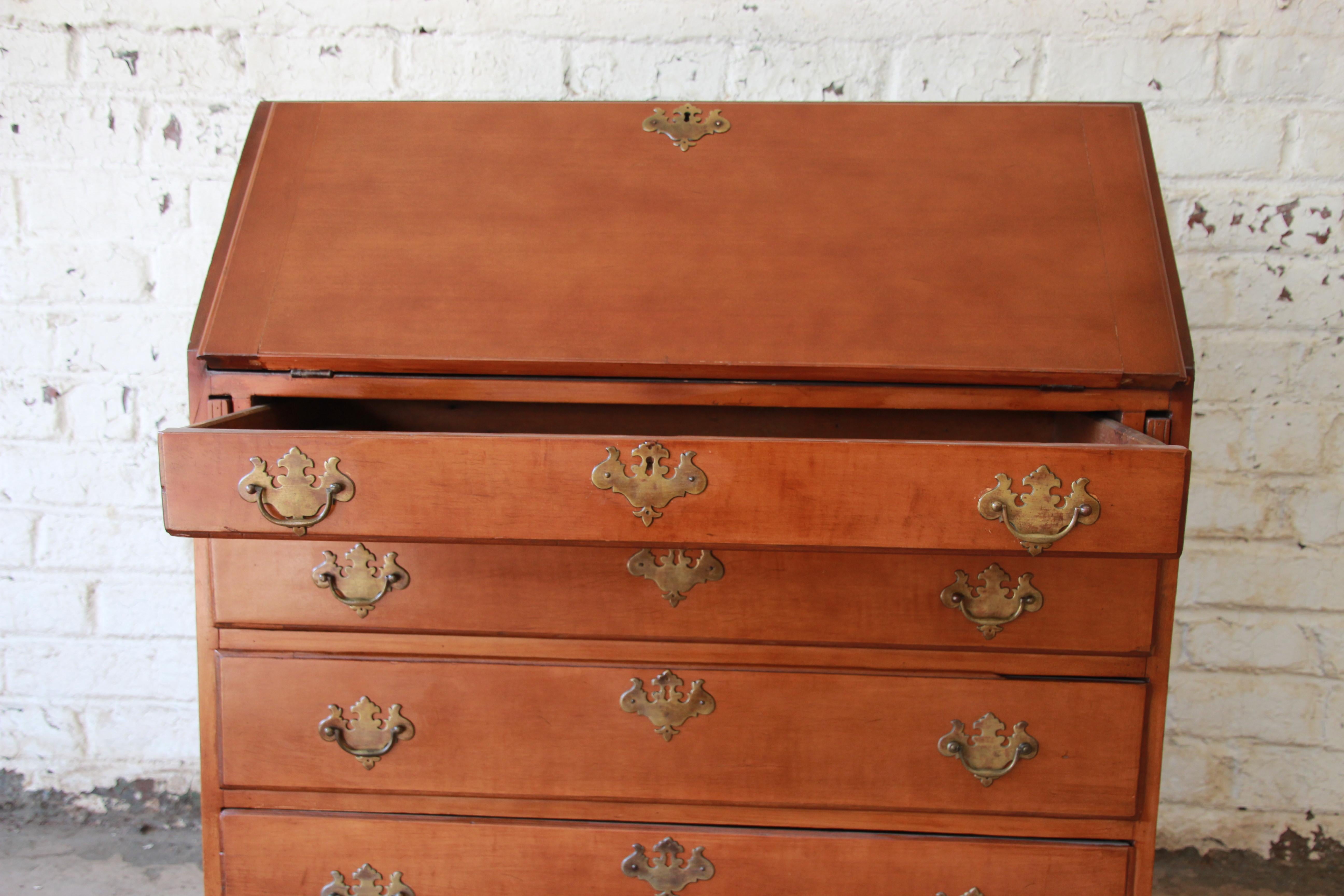 18th Century and Earlier 18th Century Early American Chippendale Cherrywood Drop-Front Secretary Desk