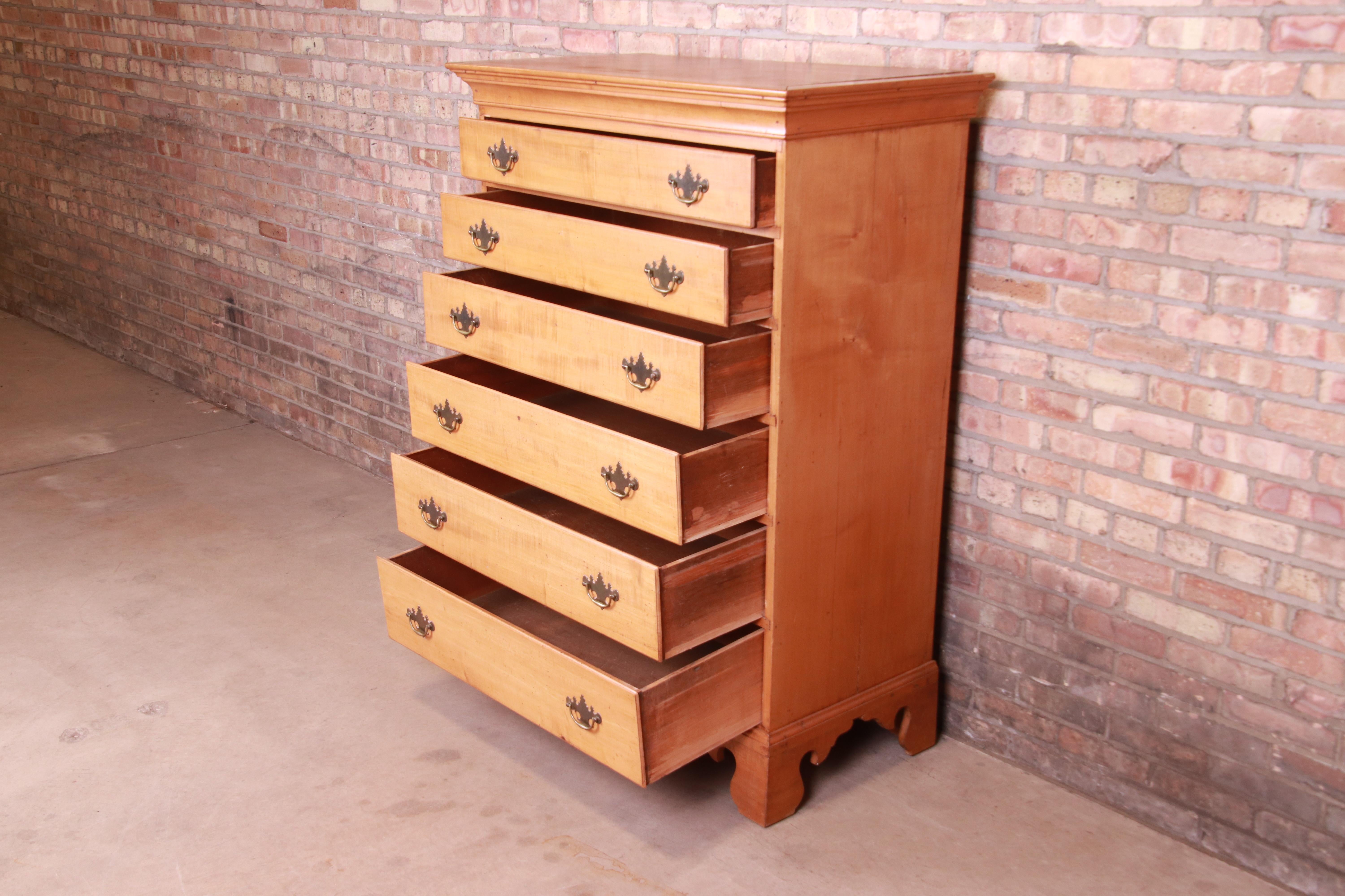 Brass 18th Century Early American Chippendale Maple Chest of Drawers