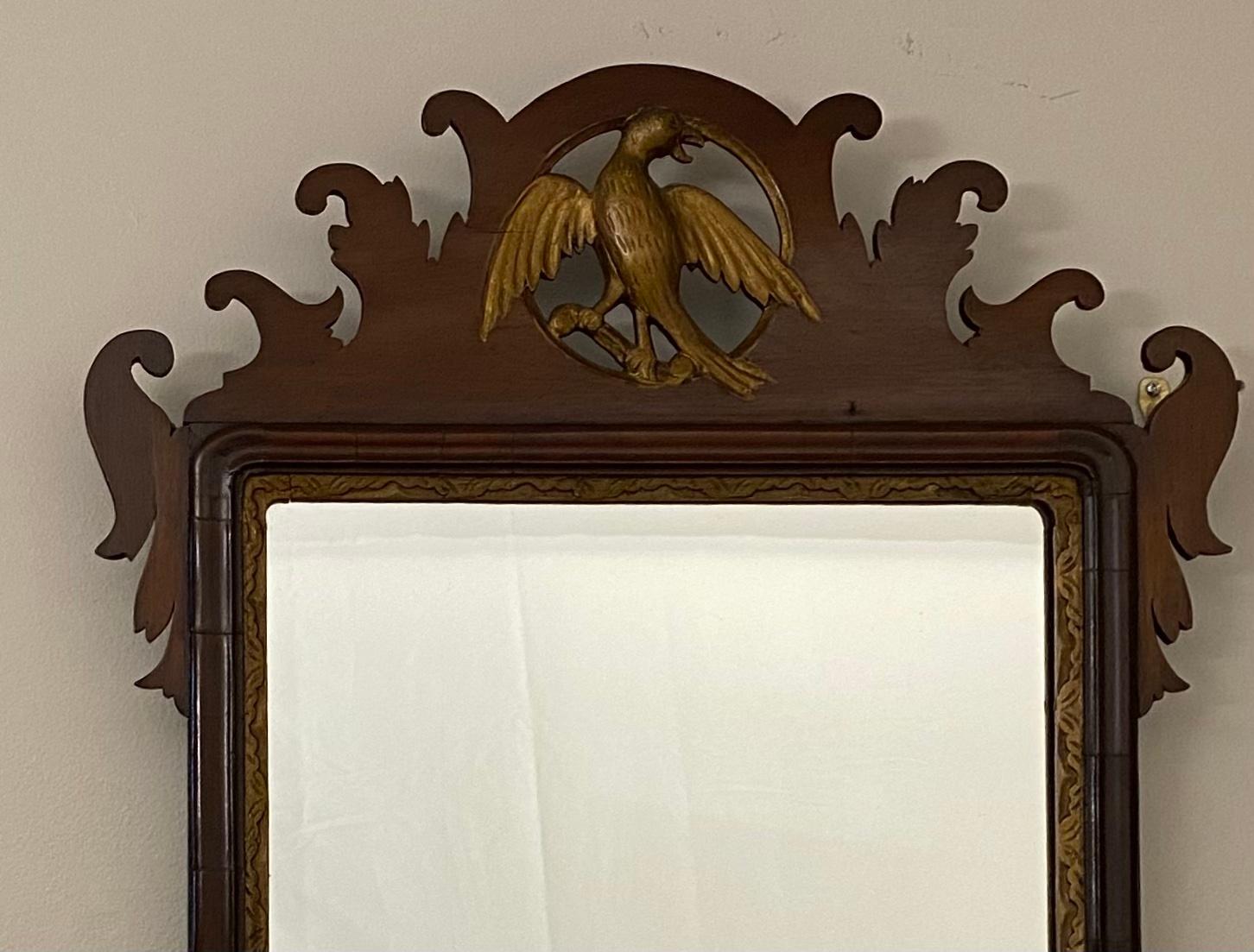 18th Century Early American Chippendale Style Wall Mirror with Eagle Pediment For Sale 3