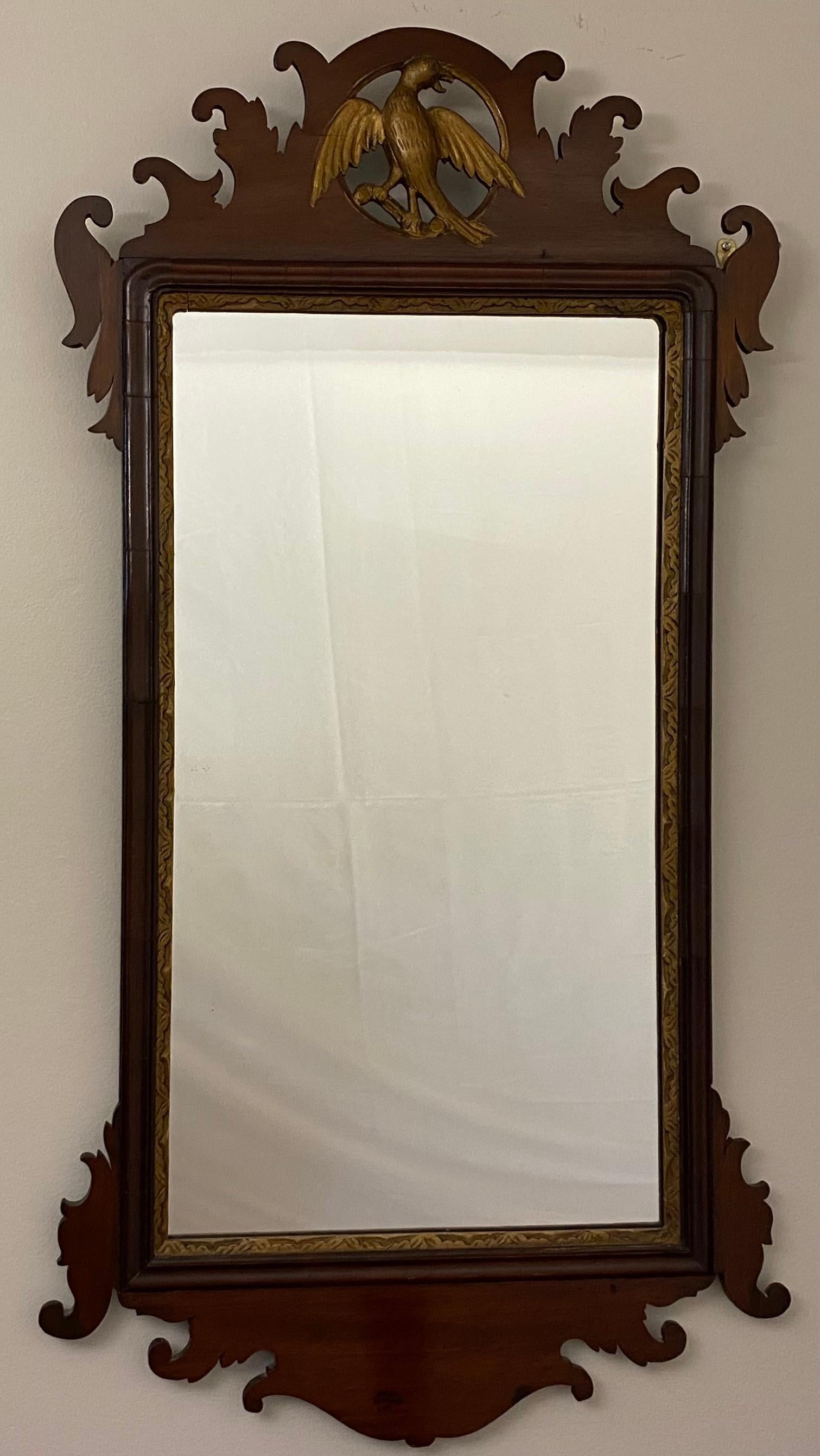 18th Century Early American Chippendale Style Wall Mirror with Eagle Pediment For Sale 4
