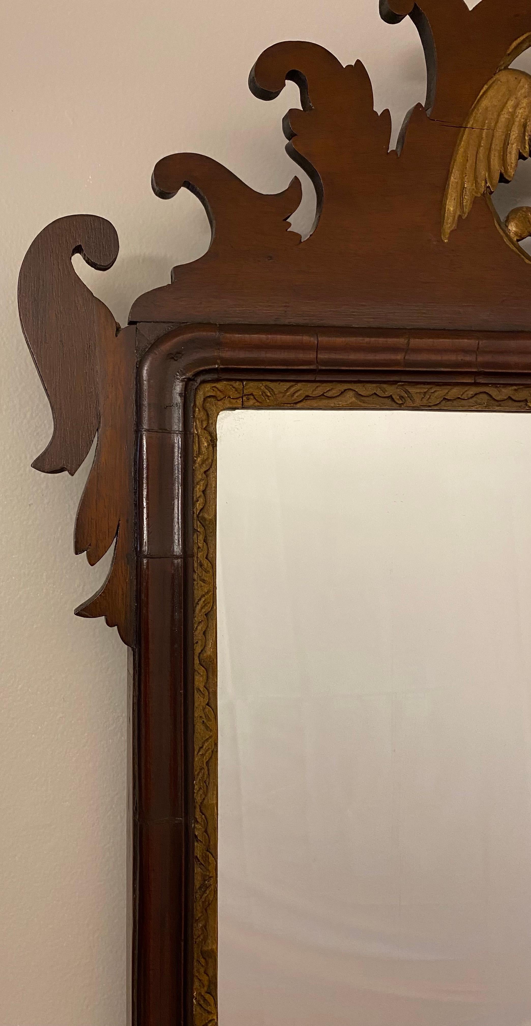 American Classical 18th Century Early American Chippendale Style Wall Mirror with Eagle Pediment For Sale