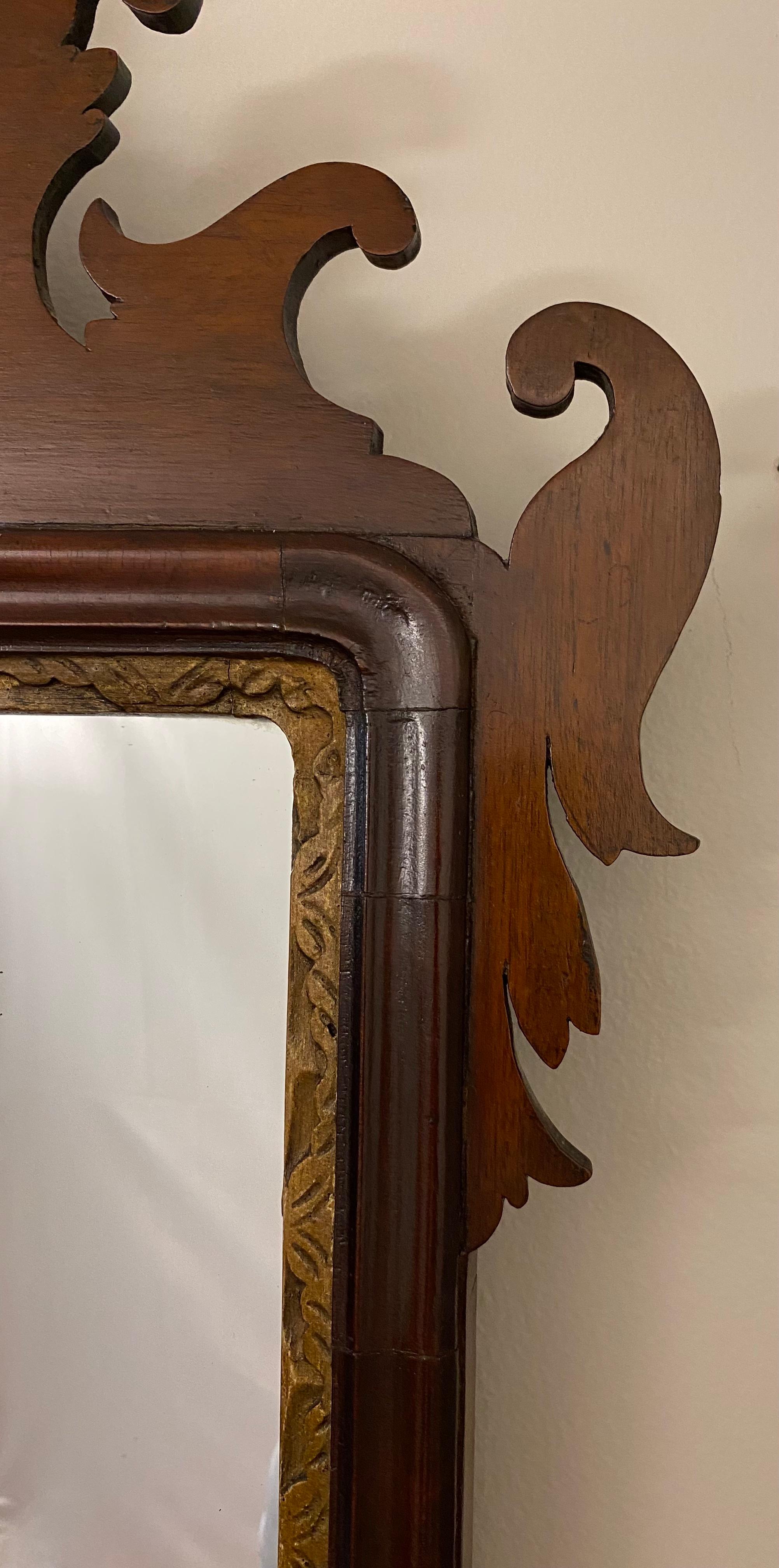 Gilt 18th Century Early American Chippendale Style Wall Mirror with Eagle Pediment For Sale