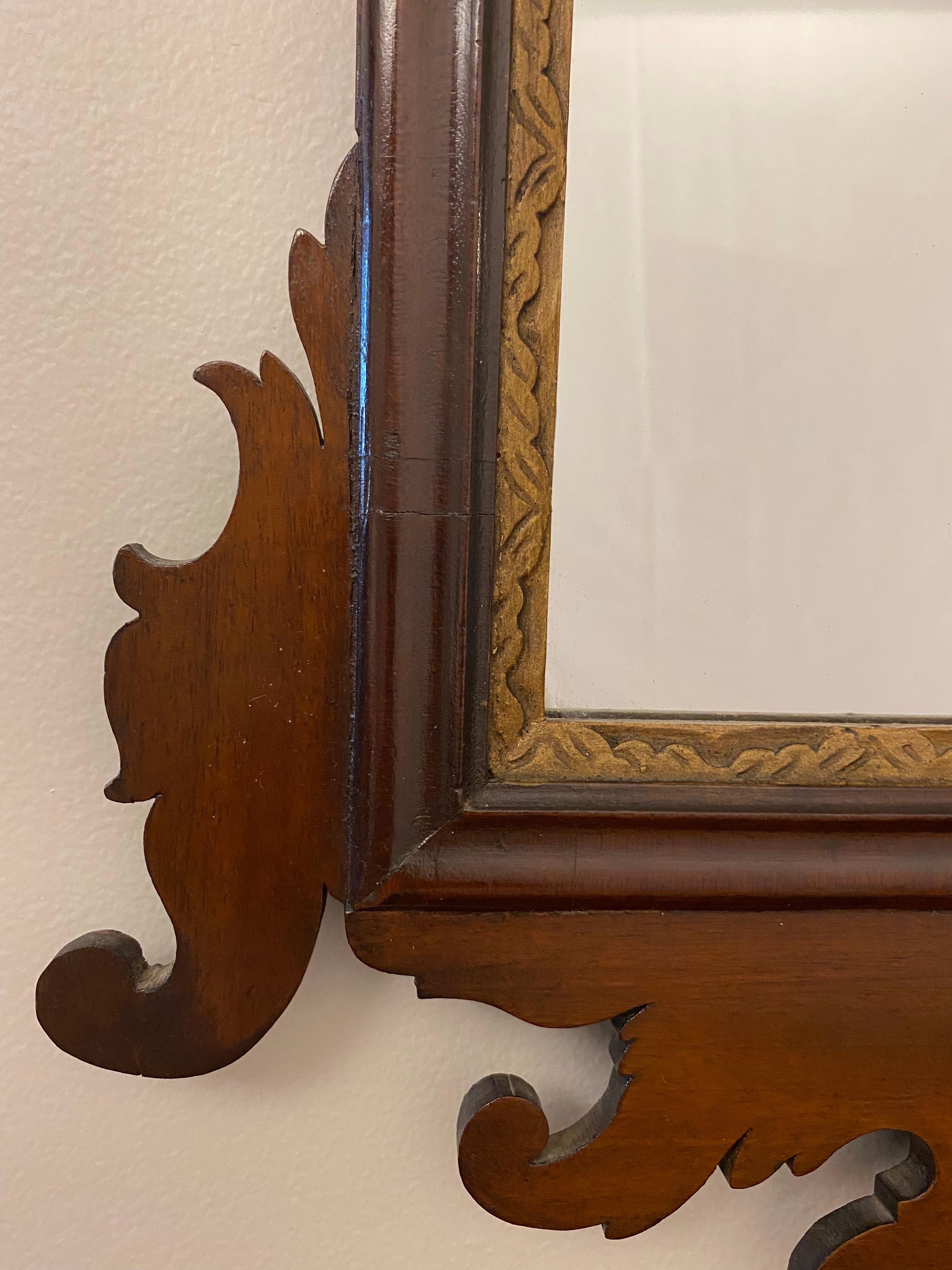 18th Century and Earlier 18th Century Early American Chippendale Style Wall Mirror with Eagle Pediment For Sale