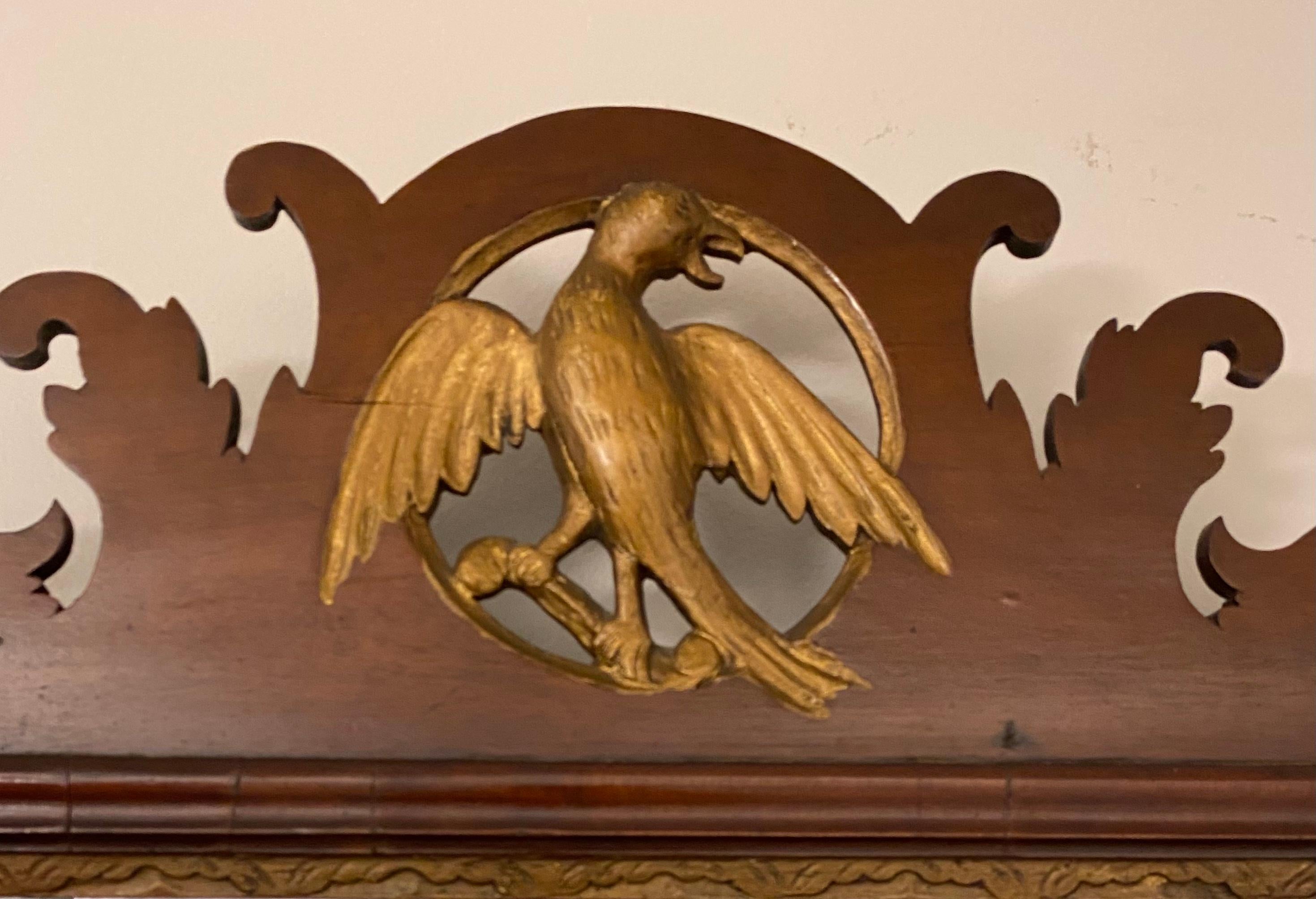 Mahogany 18th Century Early American Chippendale Style Wall Mirror with Eagle Pediment For Sale