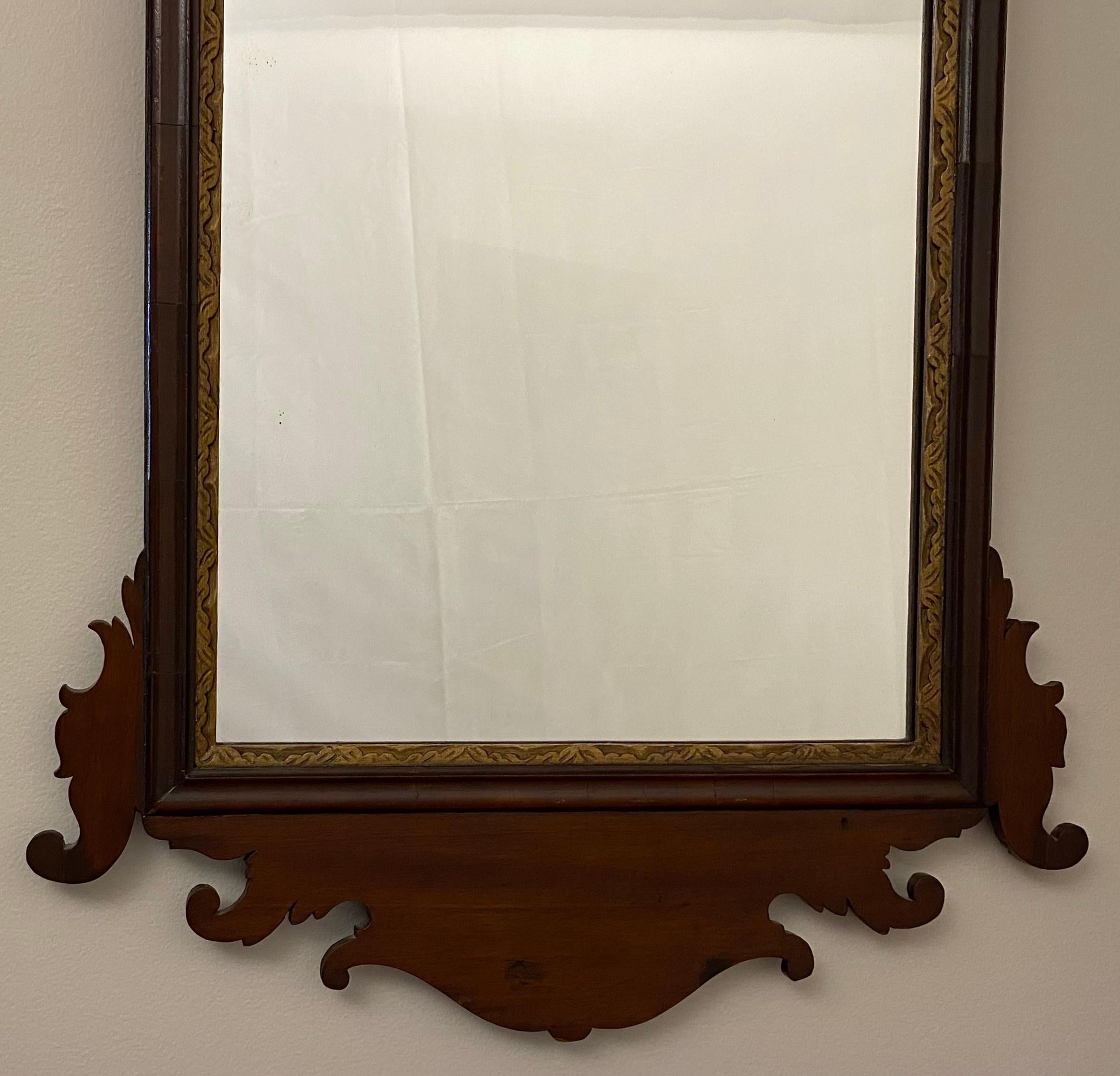 18th Century Early American Chippendale Style Wall Mirror with Eagle Pediment For Sale 2