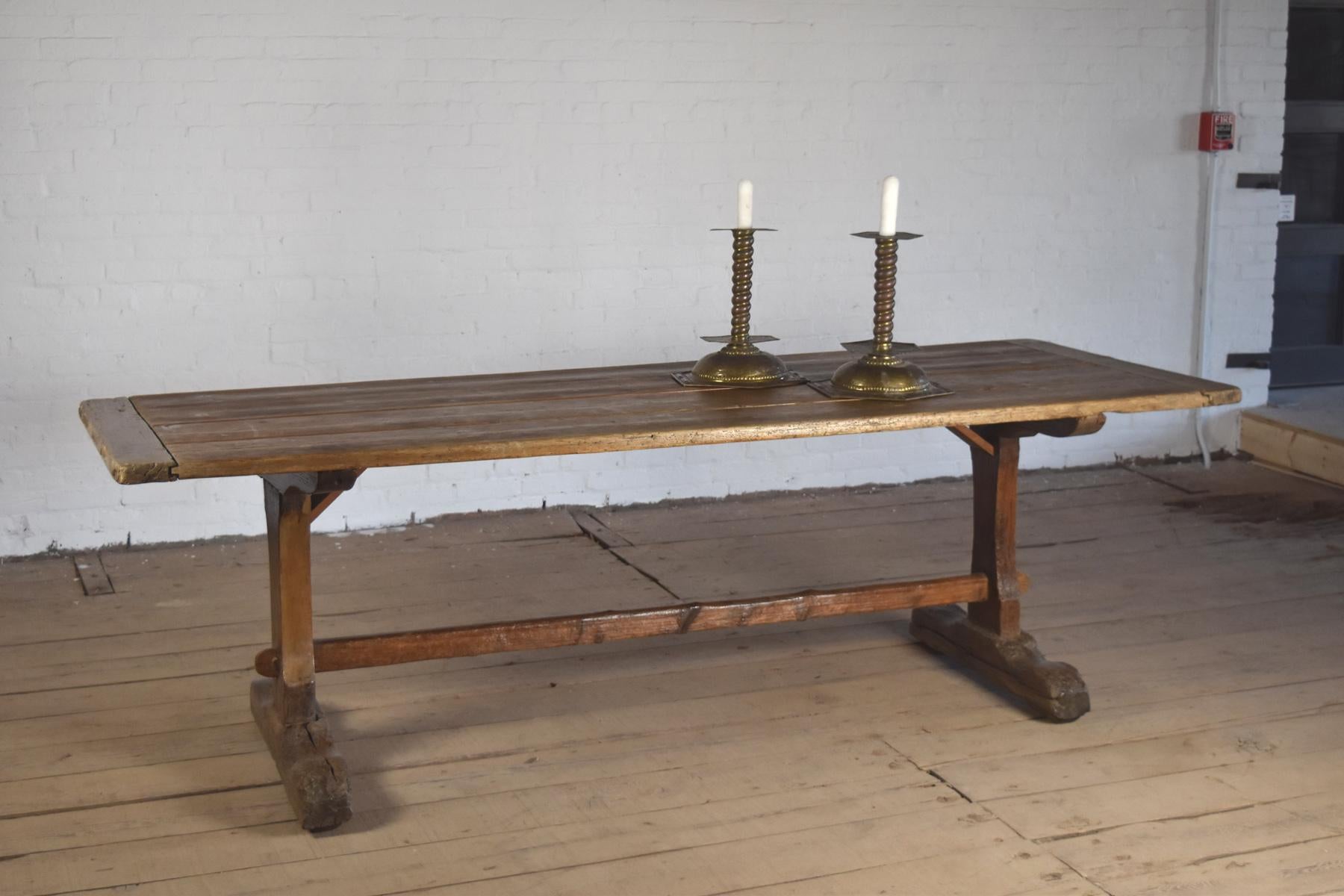 18th Century and Earlier 18th Century early American Rustic Pine Trestle Table