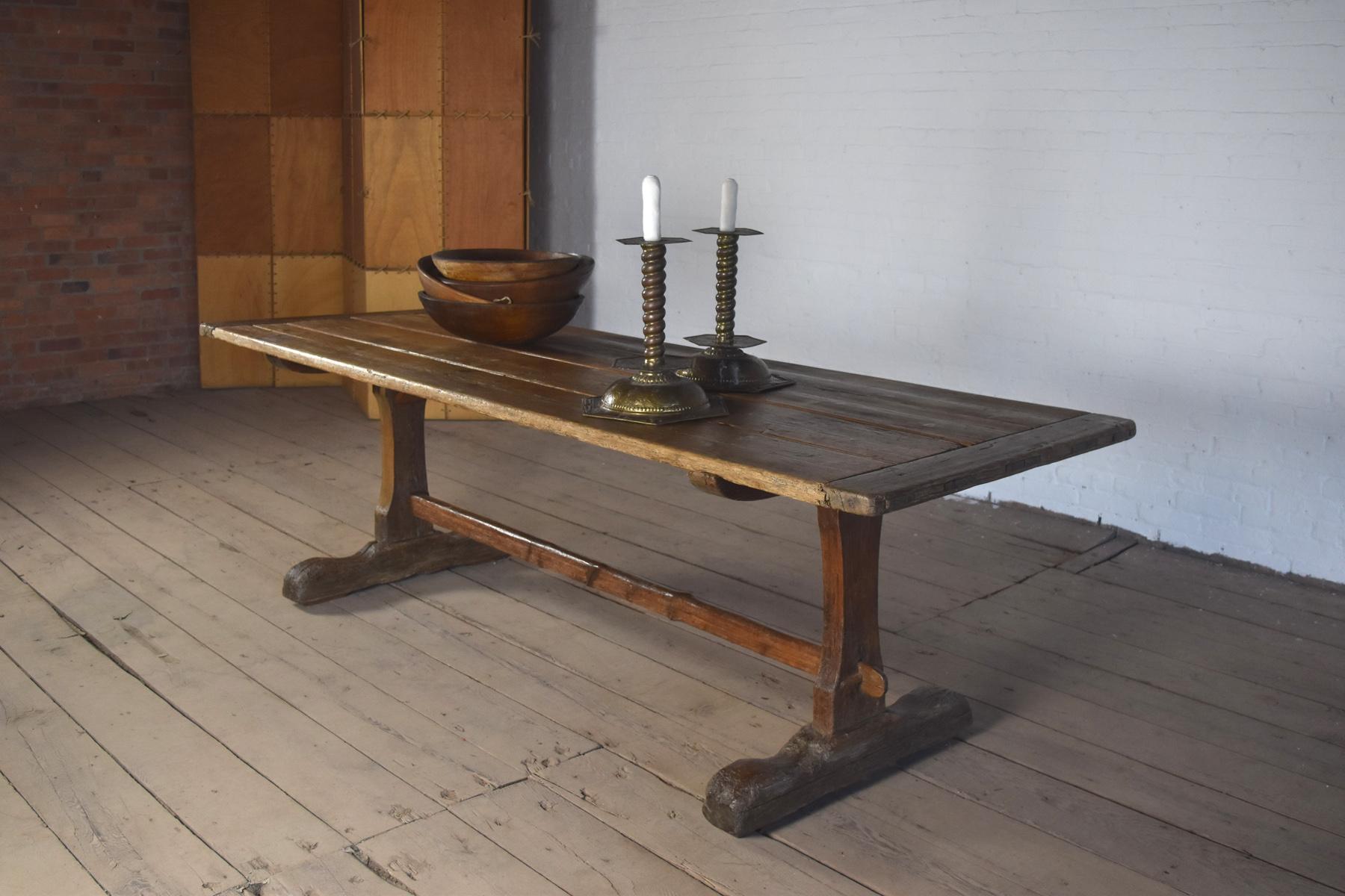 18th Century early American Rustic Pine Trestle Table 1