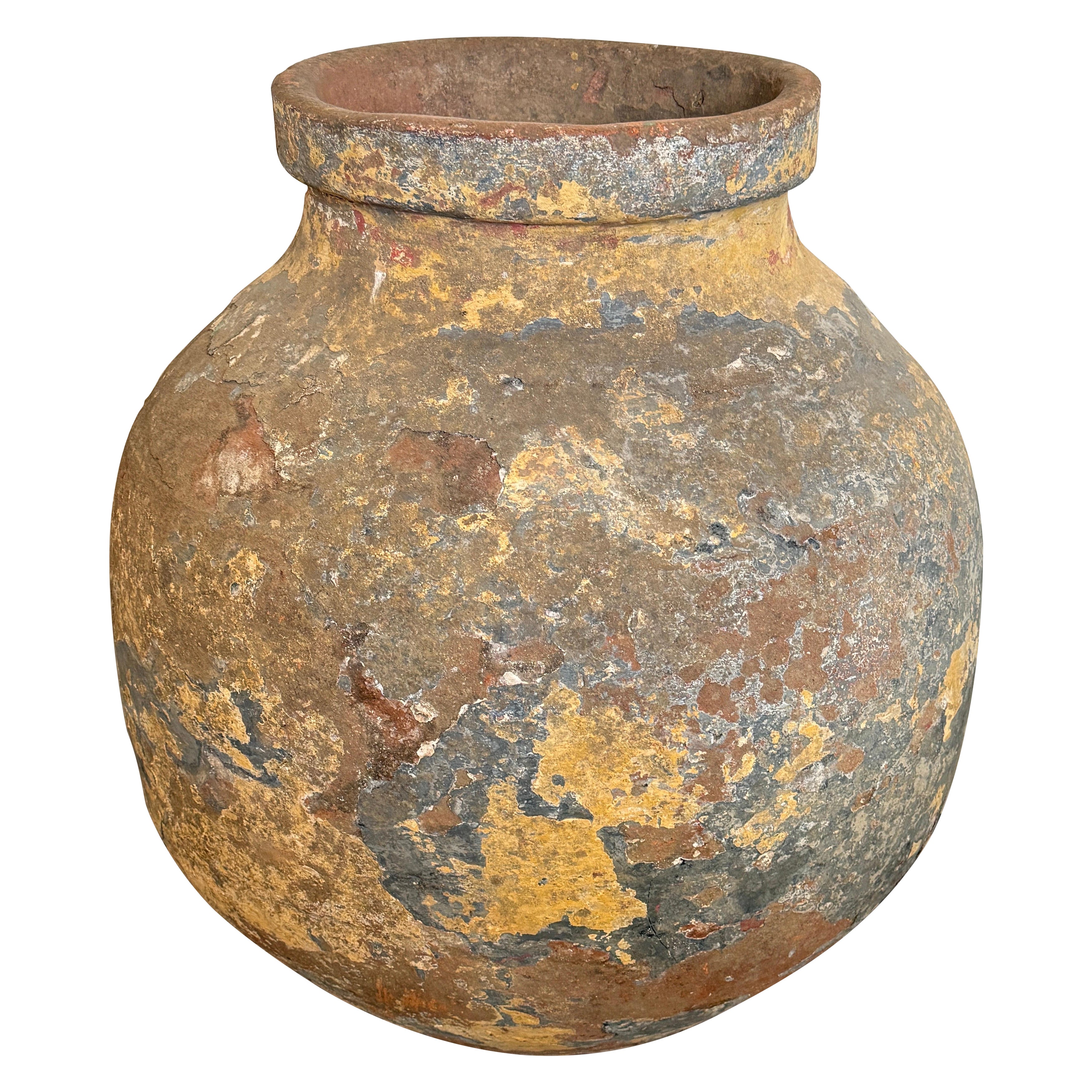 Grande vaso di Oliver in terracotta portoghese dipinto in policromia del XVIII secolo in vendita