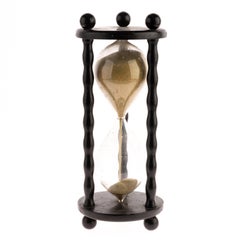 18th Century Ebonised Wood & Glass Sand Timer Hourglass