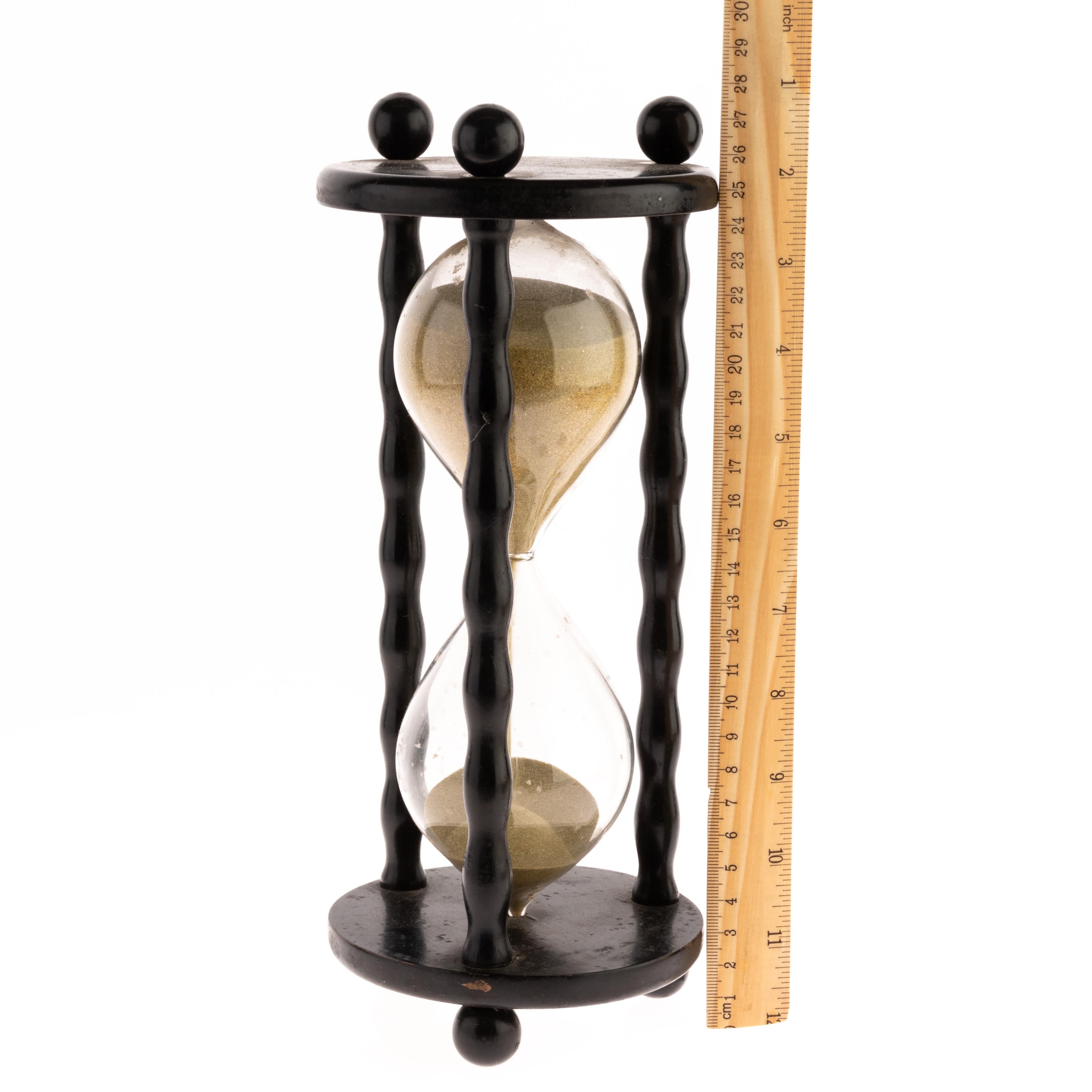 18th Century Ebonised Wood & Glass Sand Timer Hourglass 2