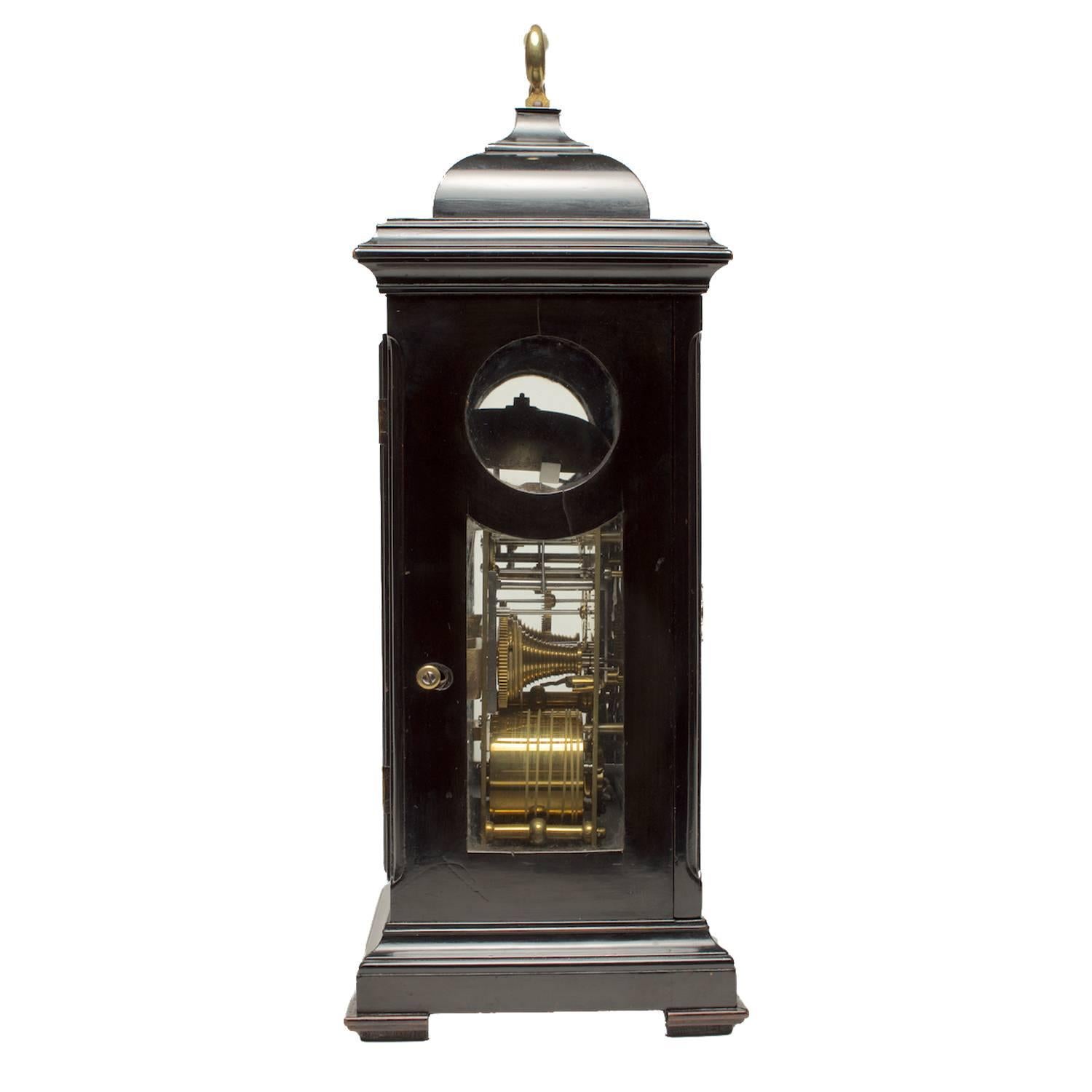 George II 18th Century Ebonized Bracket Clock by John Monkhouse For Sale