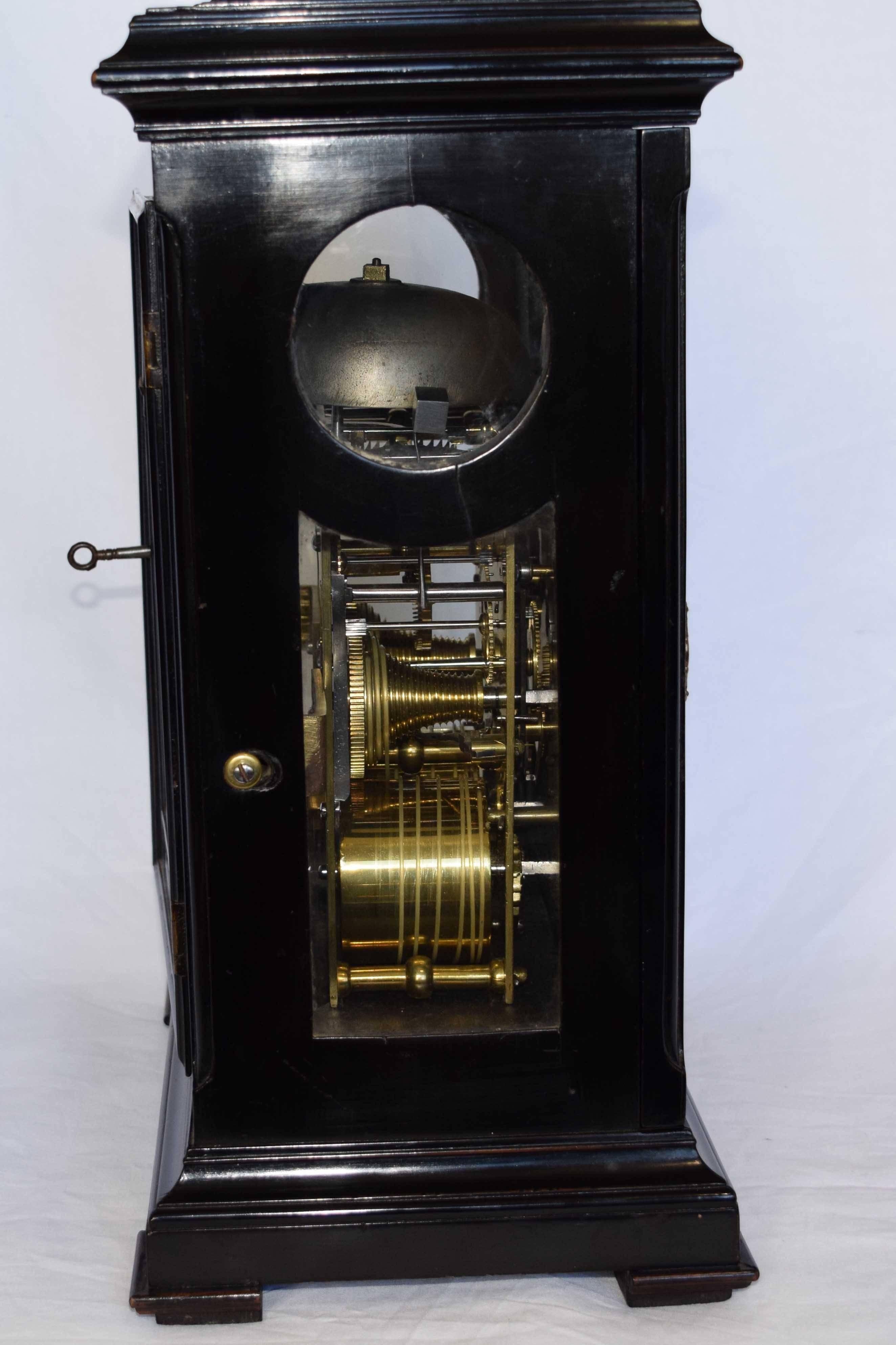 English 18th Century Ebonized Bracket Clock by John Monkhouse For Sale