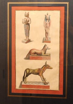 Grabado egipcio del siglo XVIII coloreado a mano y enmarcado por Bernard de Montfaucon