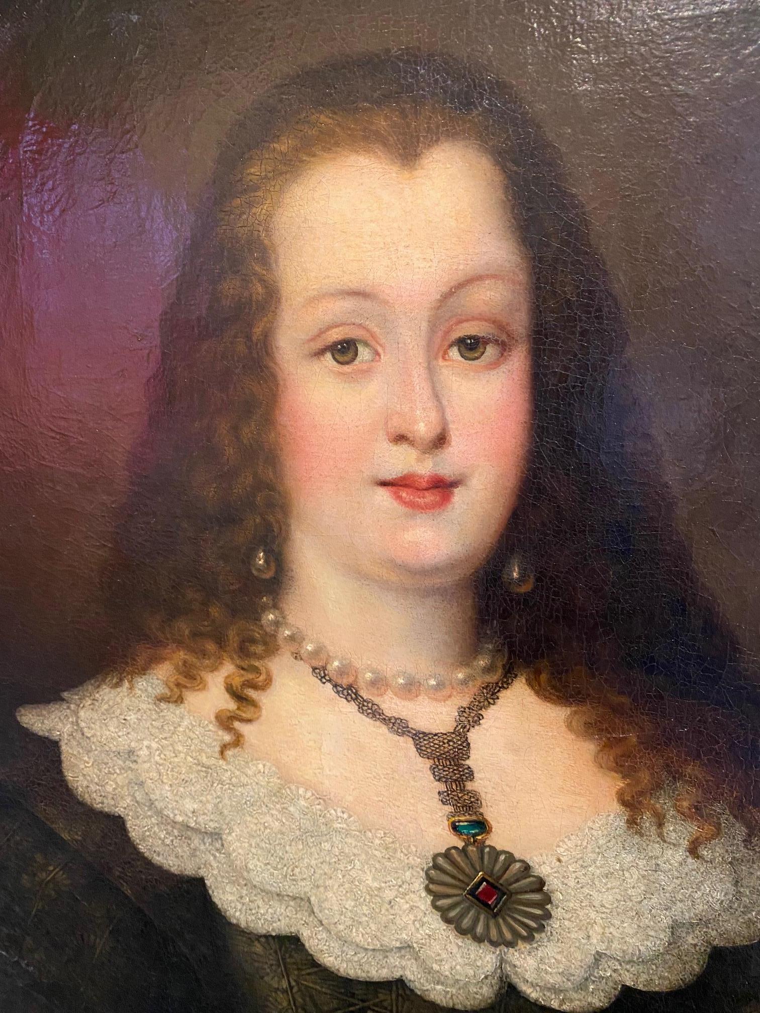 18th Century Elegant Portrait of Noble Lady with Necklace and Pendant For Sale 4