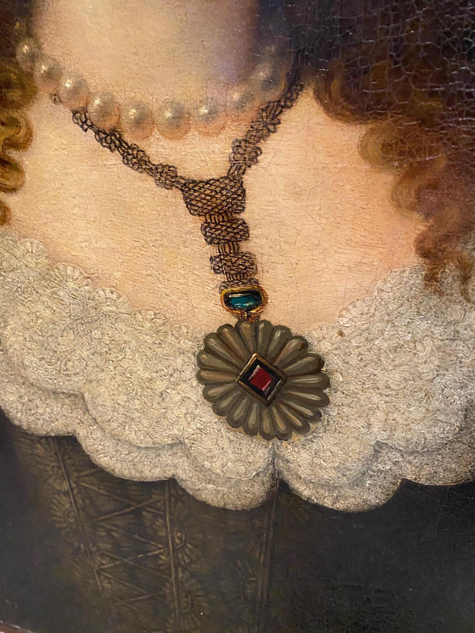Mid-18th Century 18th Century Elegant Portrait of Noble Lady with Necklace and Pendant For Sale