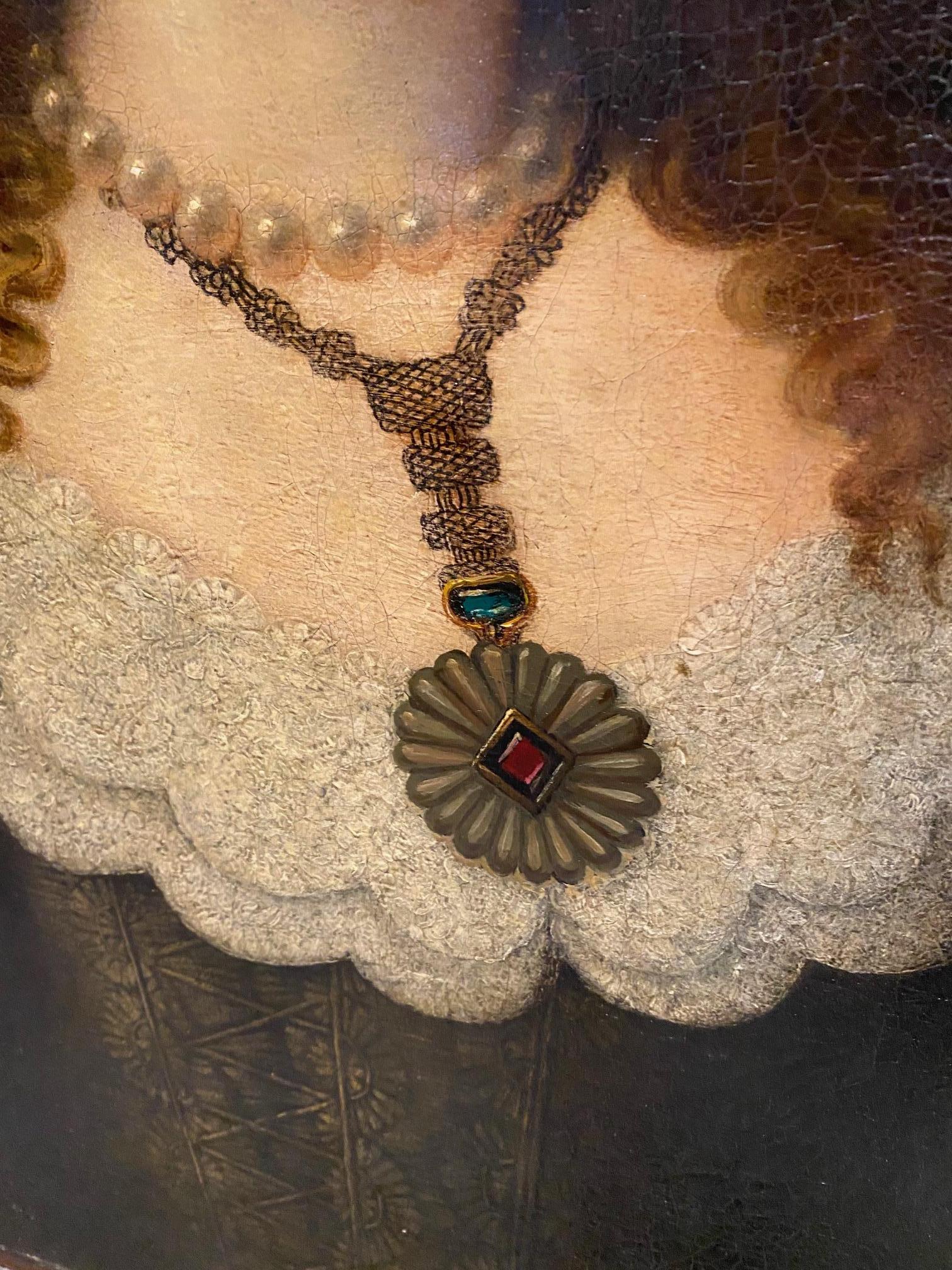 Metà XVIII secolo Ritratto elegante di nobildonna del XVIII secolo con collana e ciondolo in vendita