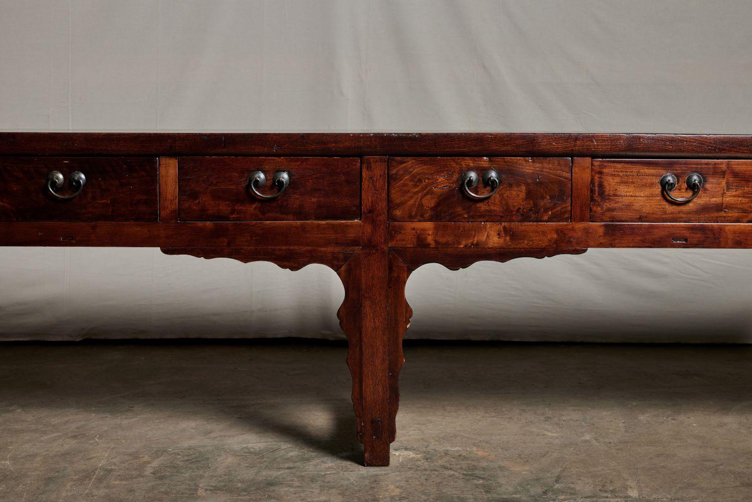Qing 18th Century Elmwood Long Chinese Console For Sale
