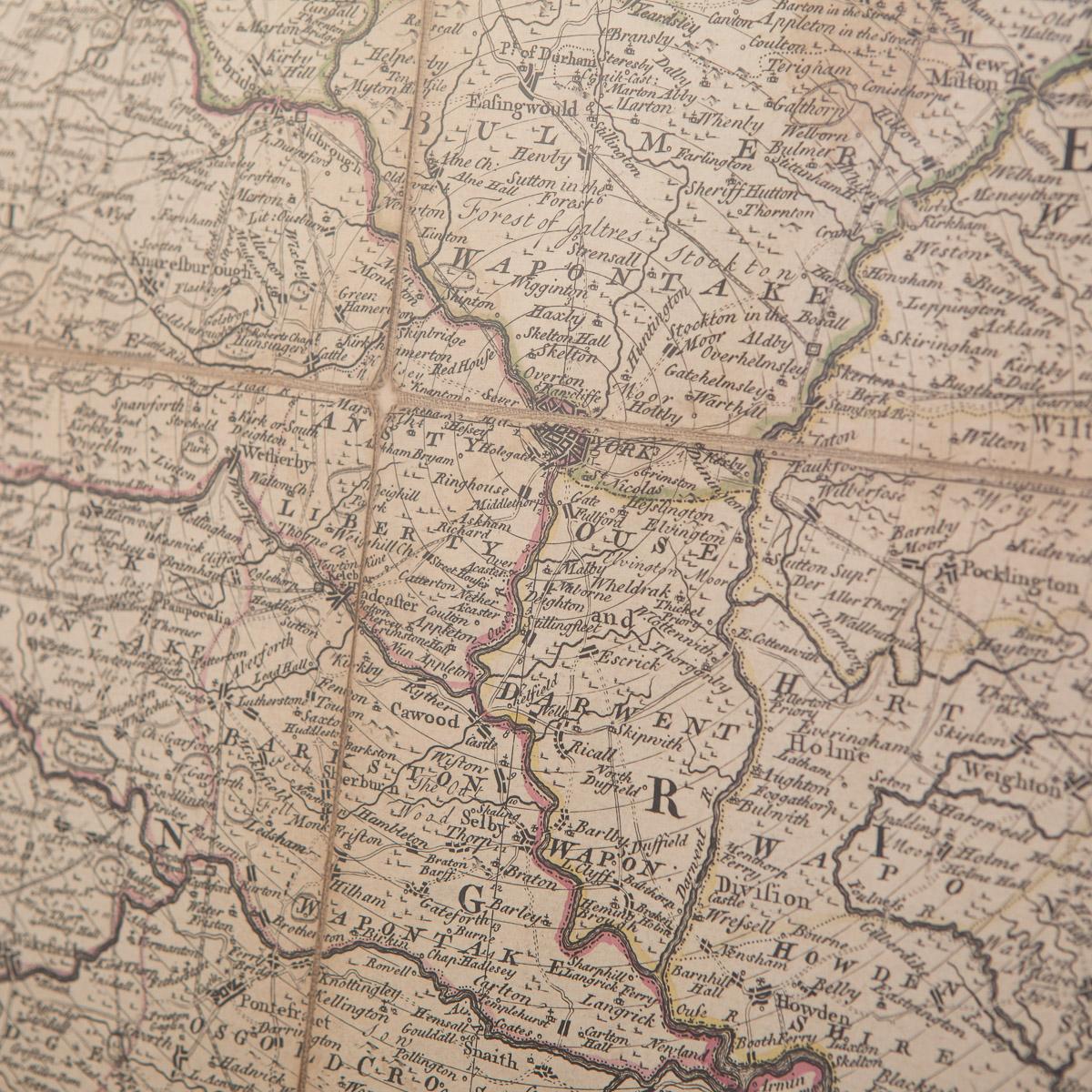 Paper 18th Century Emanuel Bowen Map of County of York, c.1740 For Sale