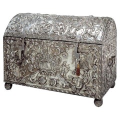 18th Century Embossed Solid Silver Coffer