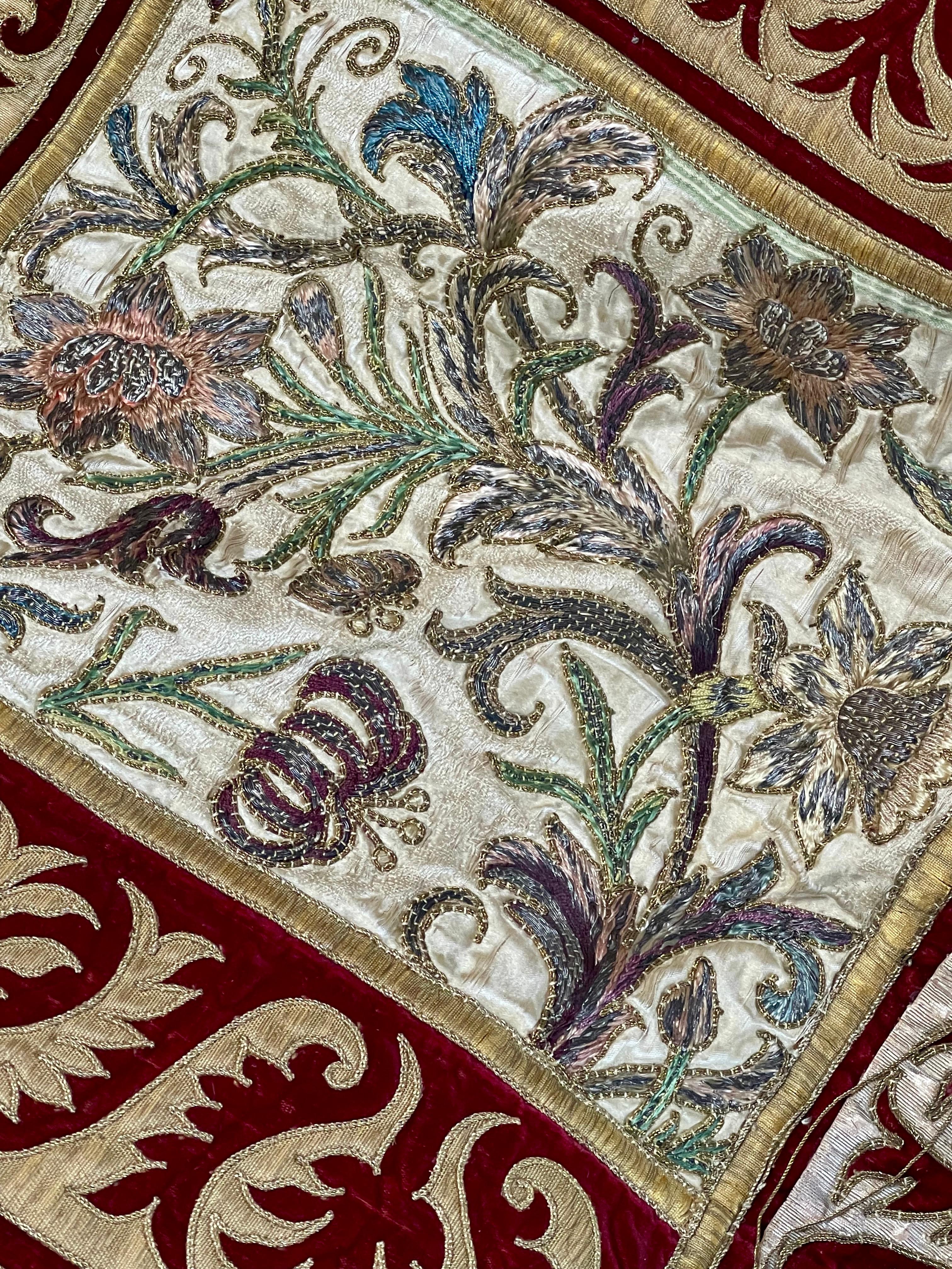 French 18th Century Embroidered Bed Hanging For Sale