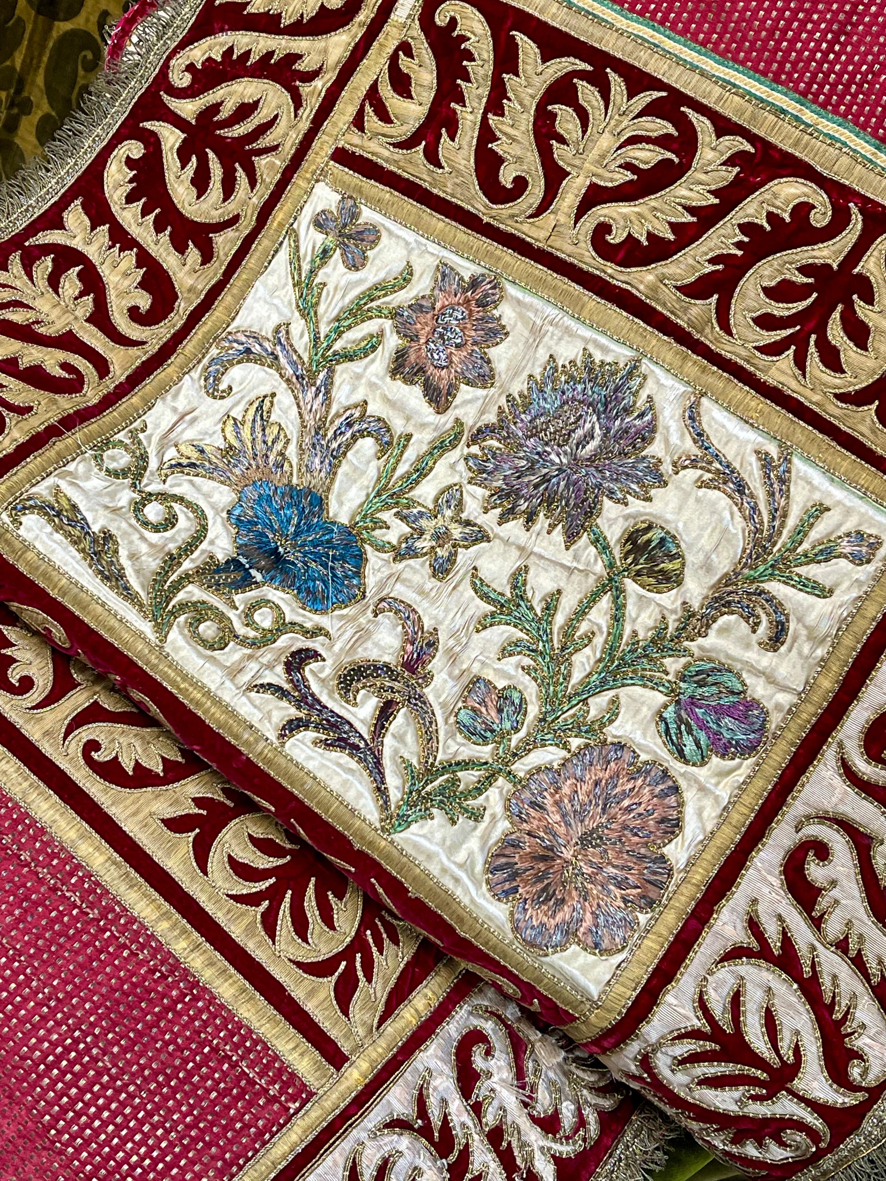 Silk 18th Century Embroidered Bed Hanging For Sale