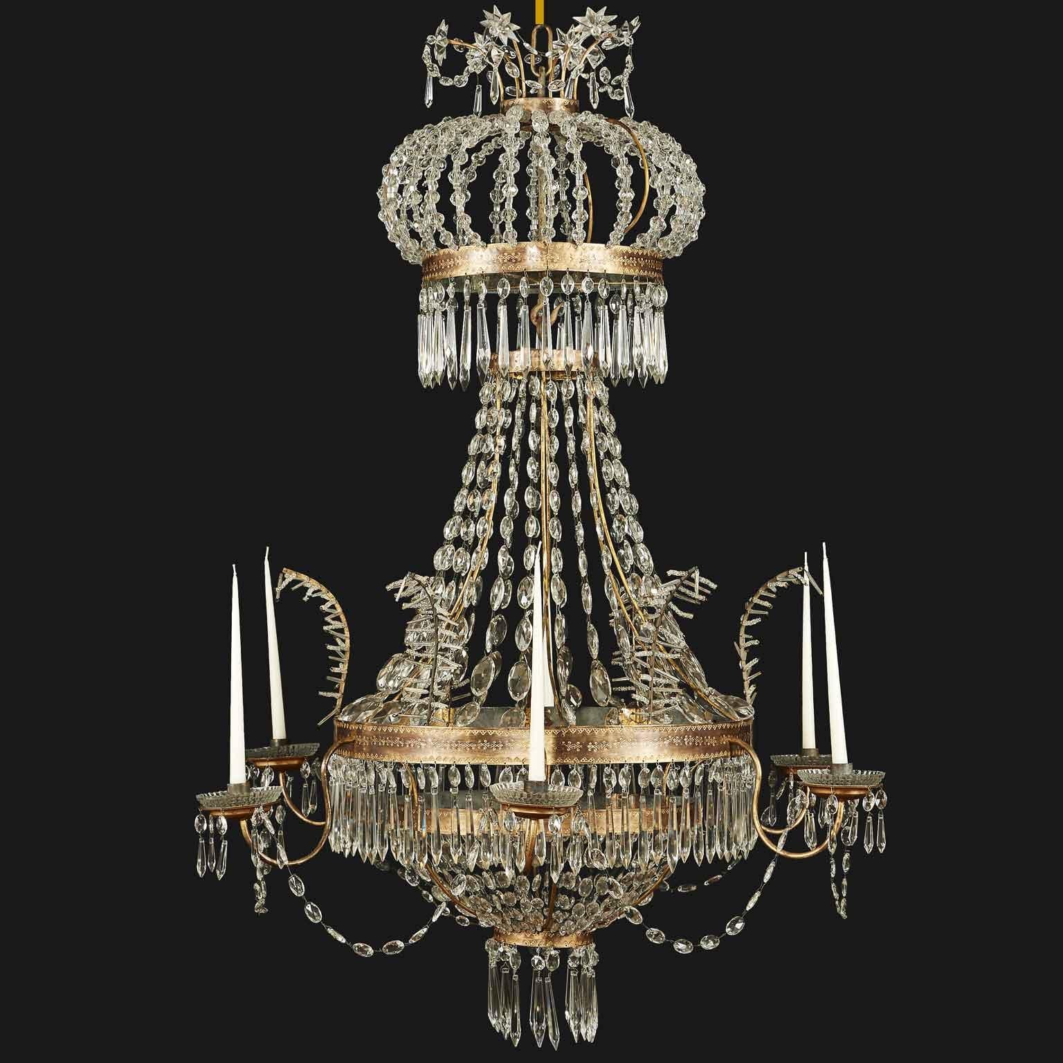 18th Century Empire Beaded Crystal Chandelier Italian from Piedmonte 4