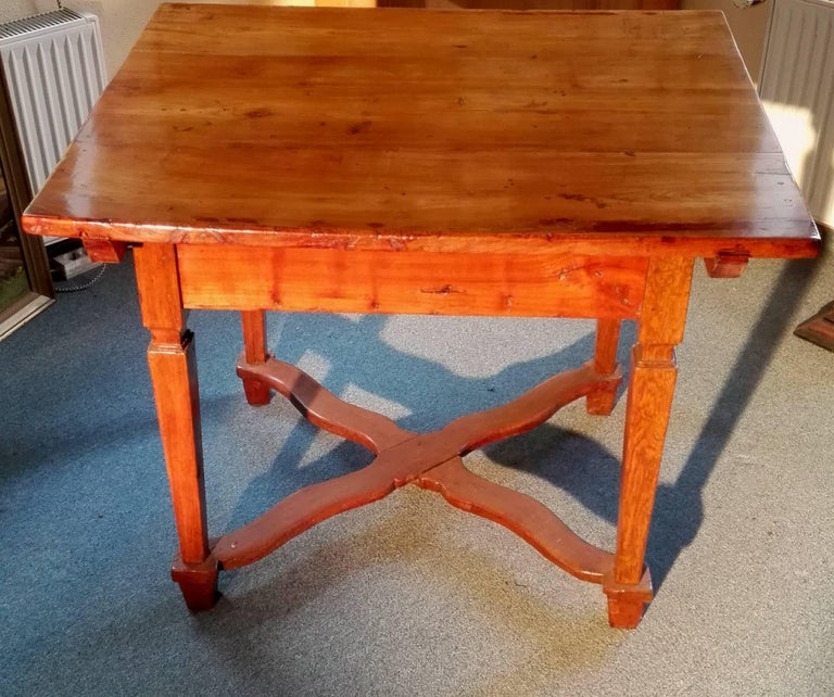 18th Century Empire Cherry Oak Wood Table Conical Tapered Legs Cross