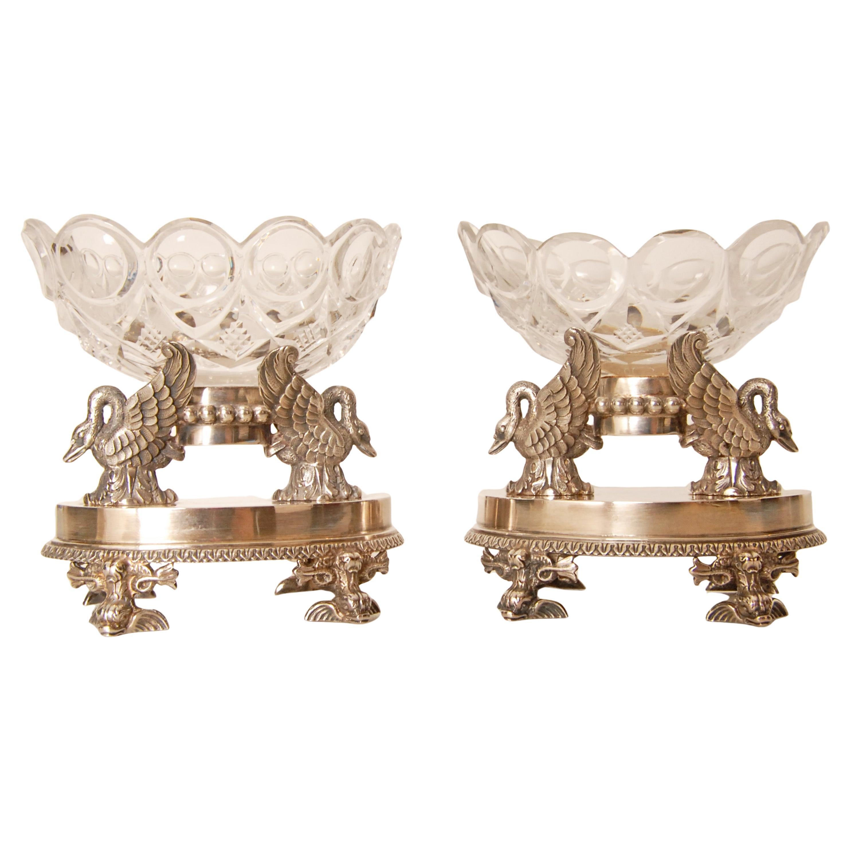 Salières à sel Empire en argent et cristal de Baccarat du 18ème siècle  F. Durand Napoléonien en vente