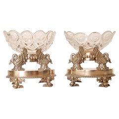 Antique 18th Century Empire Silver Baccarat Crystal Salt Cellars  F. Durand Napoleonic