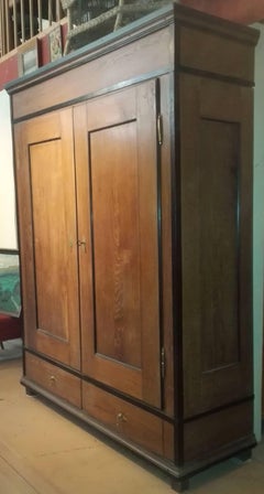 18th Century Empire Solid Oak Wardrobe Two Door Two Drawer Fully Dismountable