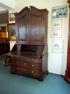 18th Century Empire Solid Oak Wood Top Dresser Secretair Curved