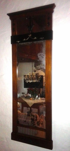 18th Century Empire Walnut Ebonized Silver-Gold Decorated Trumeau Mirror