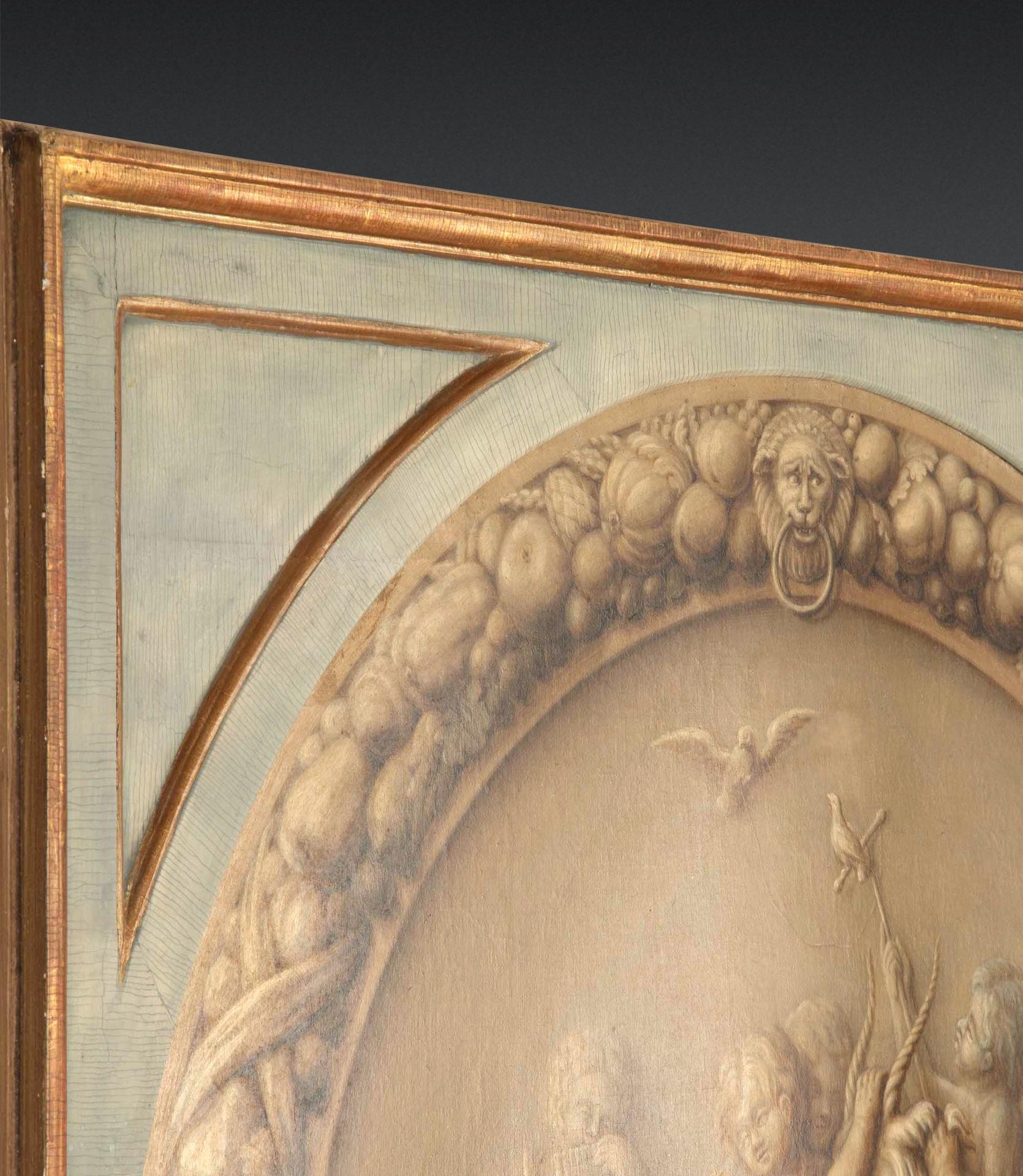 En Grisaille-Gemälde des 18. Jahrhunderts mit Putten (Französisch) im Angebot
