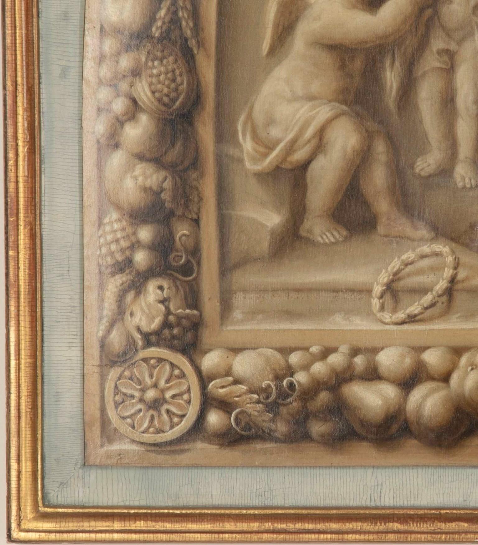 En Grisaille-Gemälde des 18. Jahrhunderts mit Putten (Mitte des 18. Jahrhunderts) im Angebot