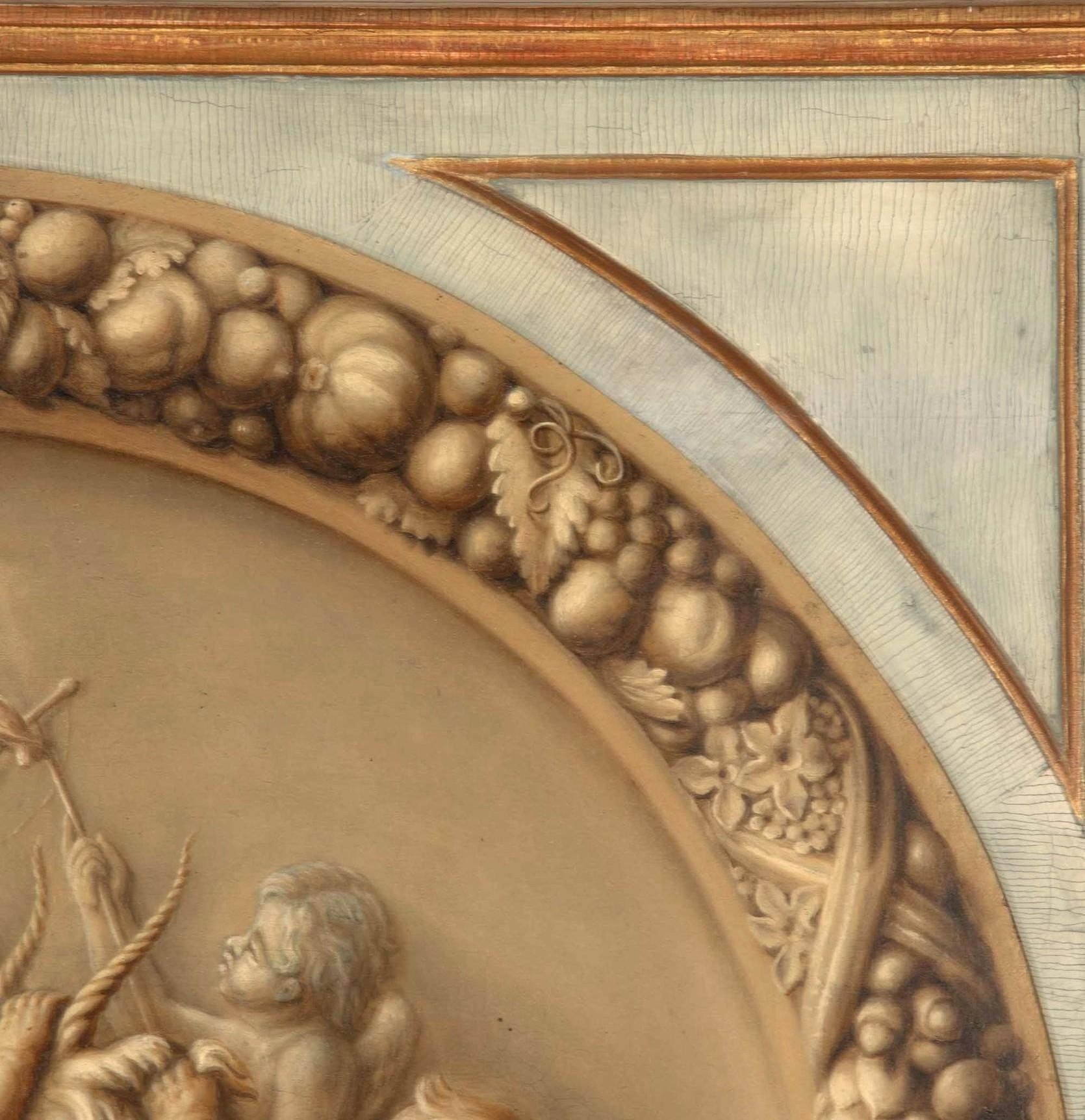 En Grisaille-Gemälde des 18. Jahrhunderts mit Putten (Farbe) im Angebot