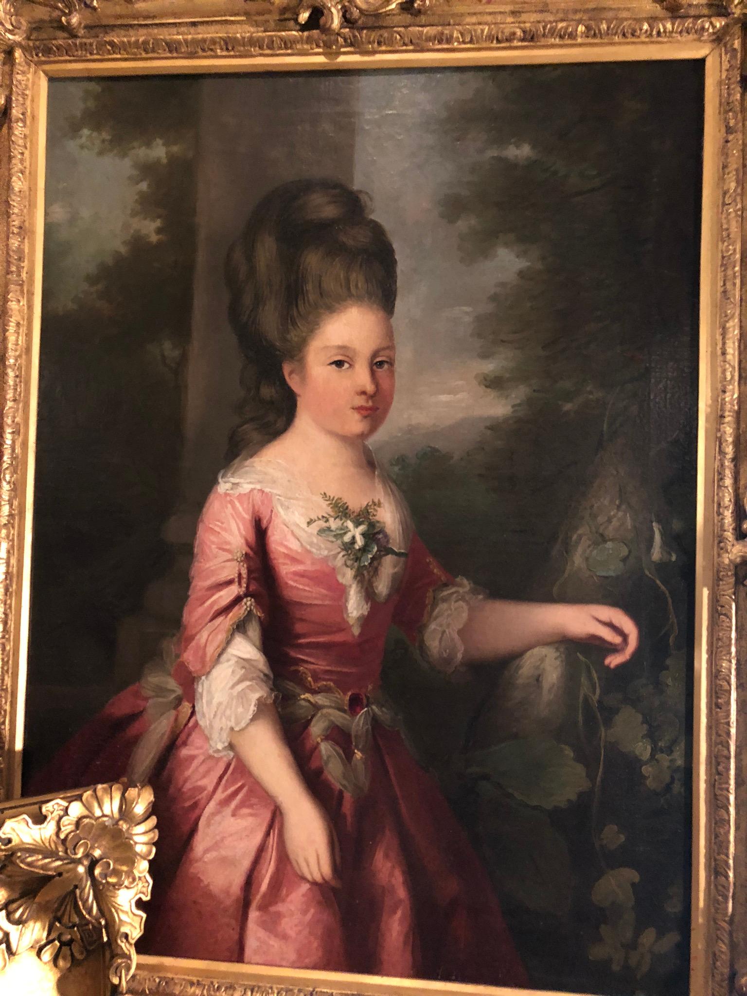 This unique painting to introduce the bride (to show her beauty or lack thereof to the eventual groom and his Papa), is an 18th century engagement portrait of a young French girl (12-16 years old) written on back