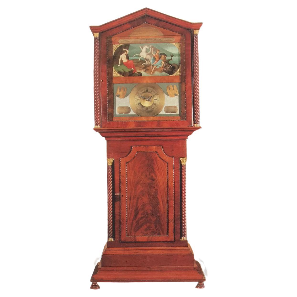 Horloge de parquet de grand-père en acajou peint du XVIIIe siècle, Angleterre, George III