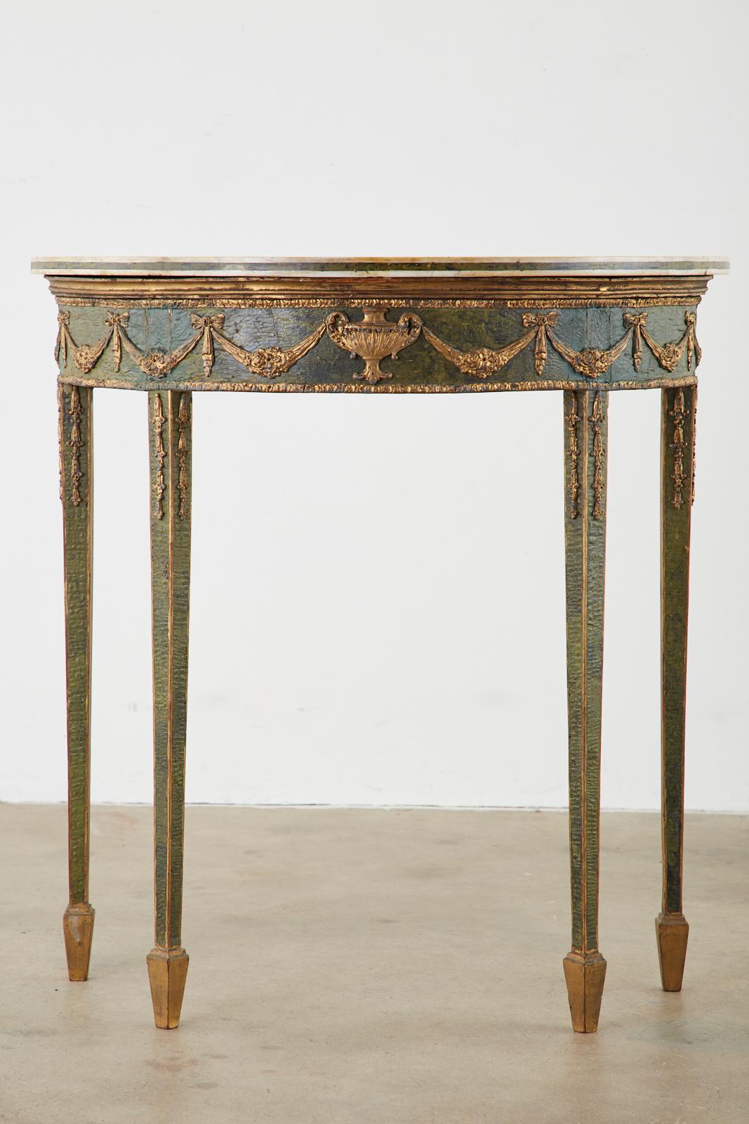18th Century and Earlier 18th Century English Adams Demilune Consoles with Scagliola Marble Tops