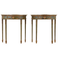 18th Century English Adams Demilune Consoles with Scagliola Marble Tops