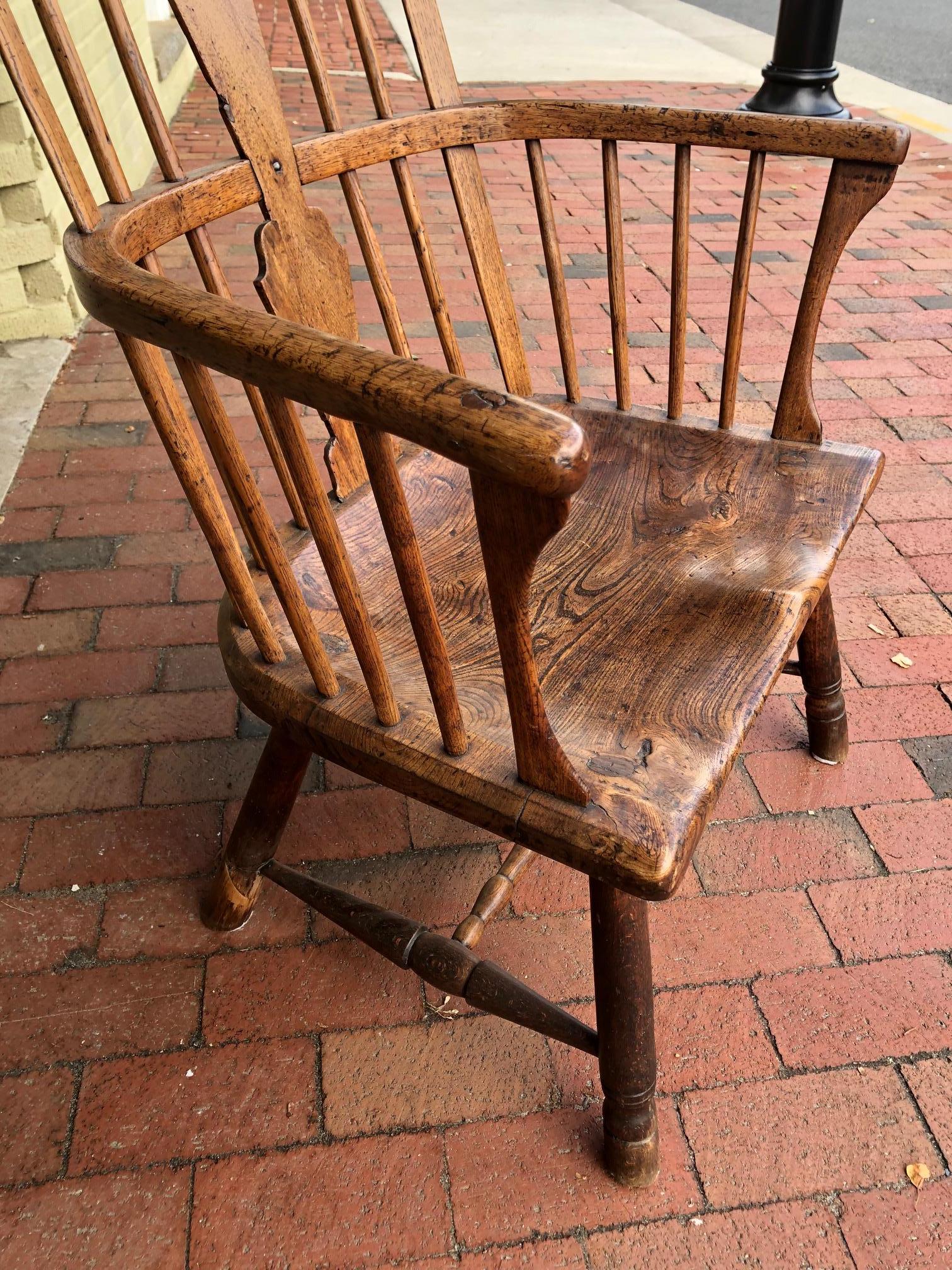Hand-Crafted 18th Century English Ash, Elm and Walnut Comb-Back Windsor Armchair