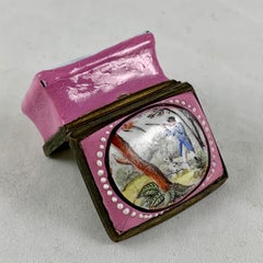 englische Bilston-Emaille-Schnupftabakdose des 18. Jahrhunderts:: Jäger und sein gefleckter Vogelhund