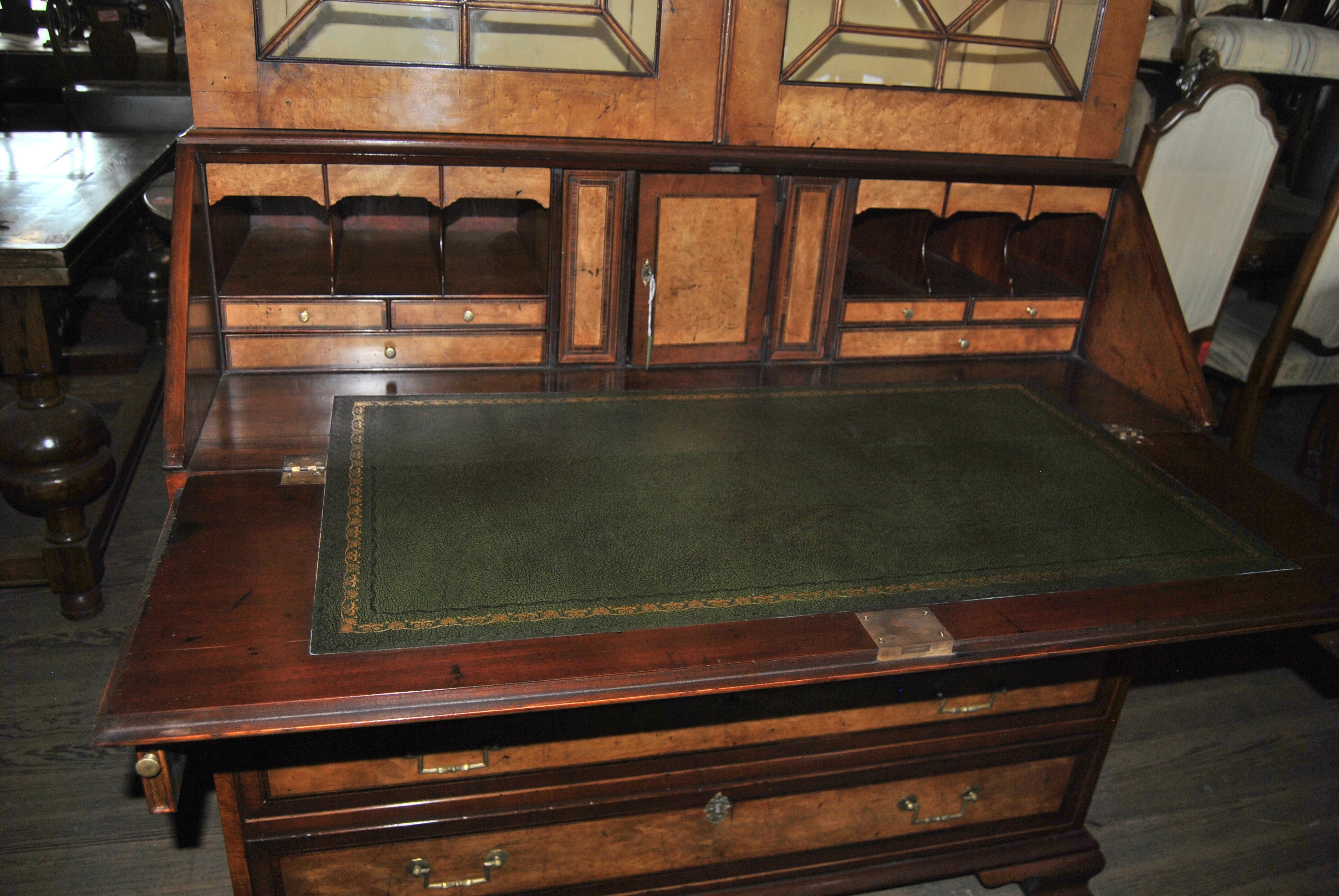 Late 18th Century 18th Century English Bird's-Eye Maple and Mahogany Bookcase Secretary