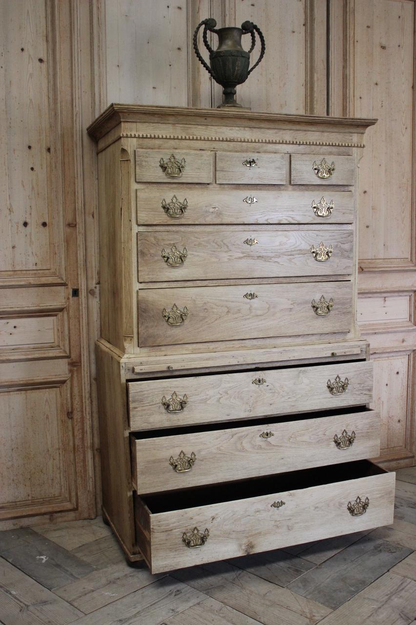 18th Century English Bleached Oak Chest on Chest 6